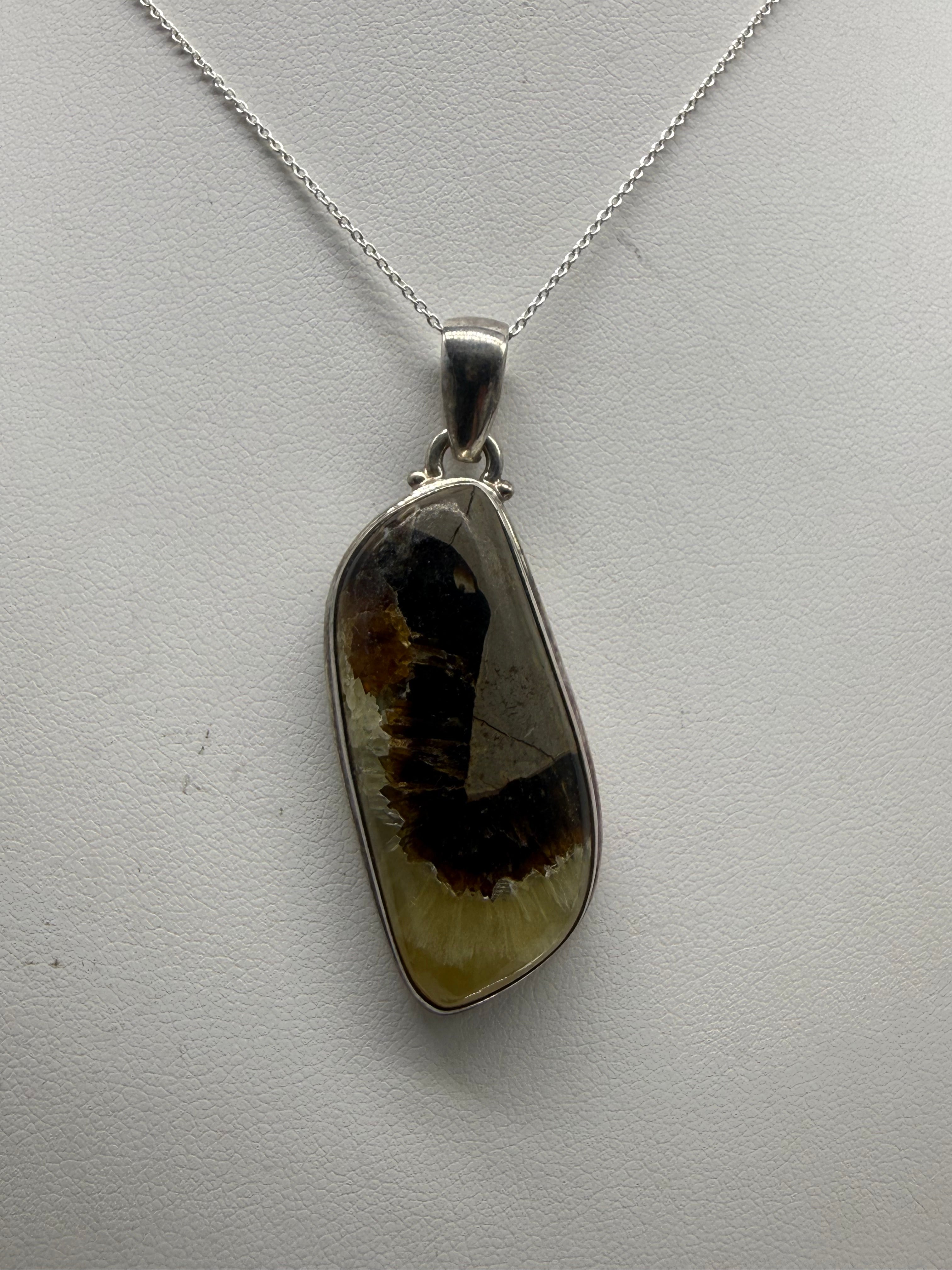 Septarian Sterling Silver (92.5) Pendant – 40x18mm Crystal Wellness