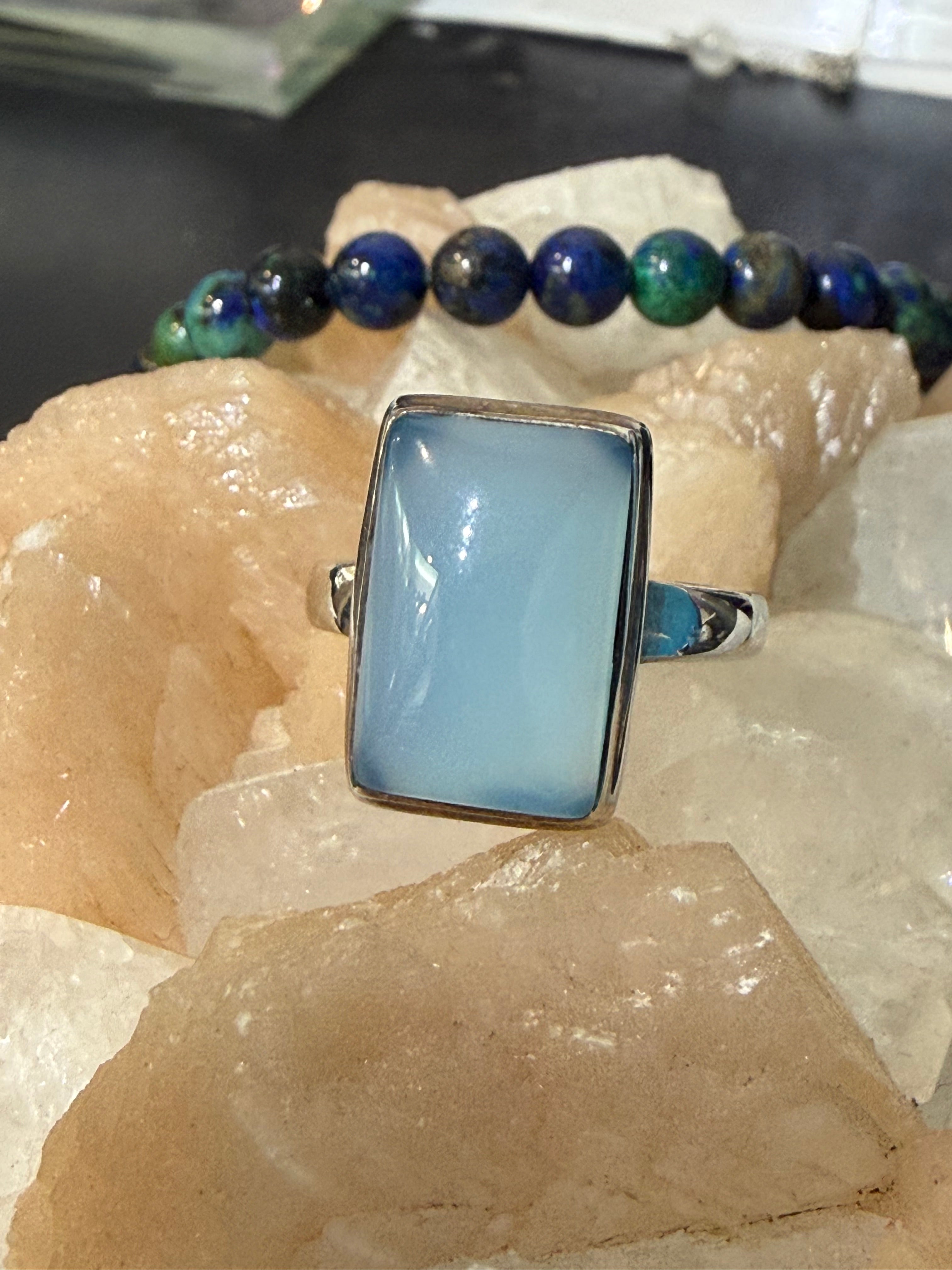 Blue Chalcedony Ring, size 9  — The Stone of Gentle Expression Crystal Wellness