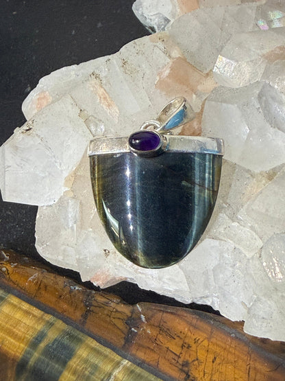 Amethyst & Blue Tiger Eye Pendant, 26mmx28mm Crystal Wellness