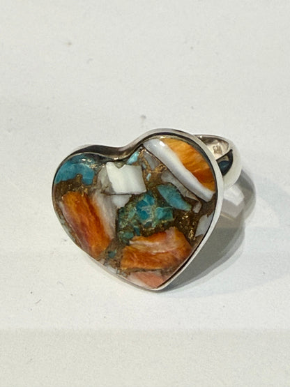 Spiny Oyster Turquoise Heart Ring – Sterling Silver Size 6.5 Crystal Wellness