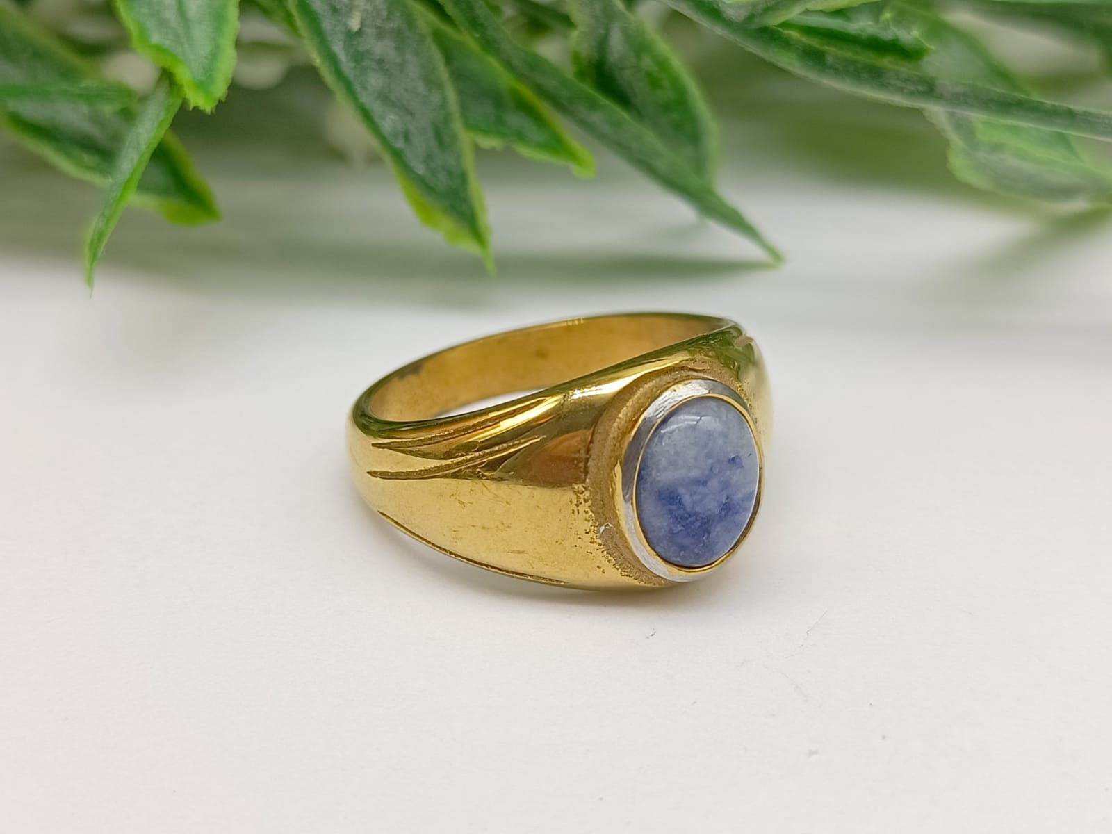 Blue Quartz Titanium Gold Plated Ring Size 9 US Crystal Wellness