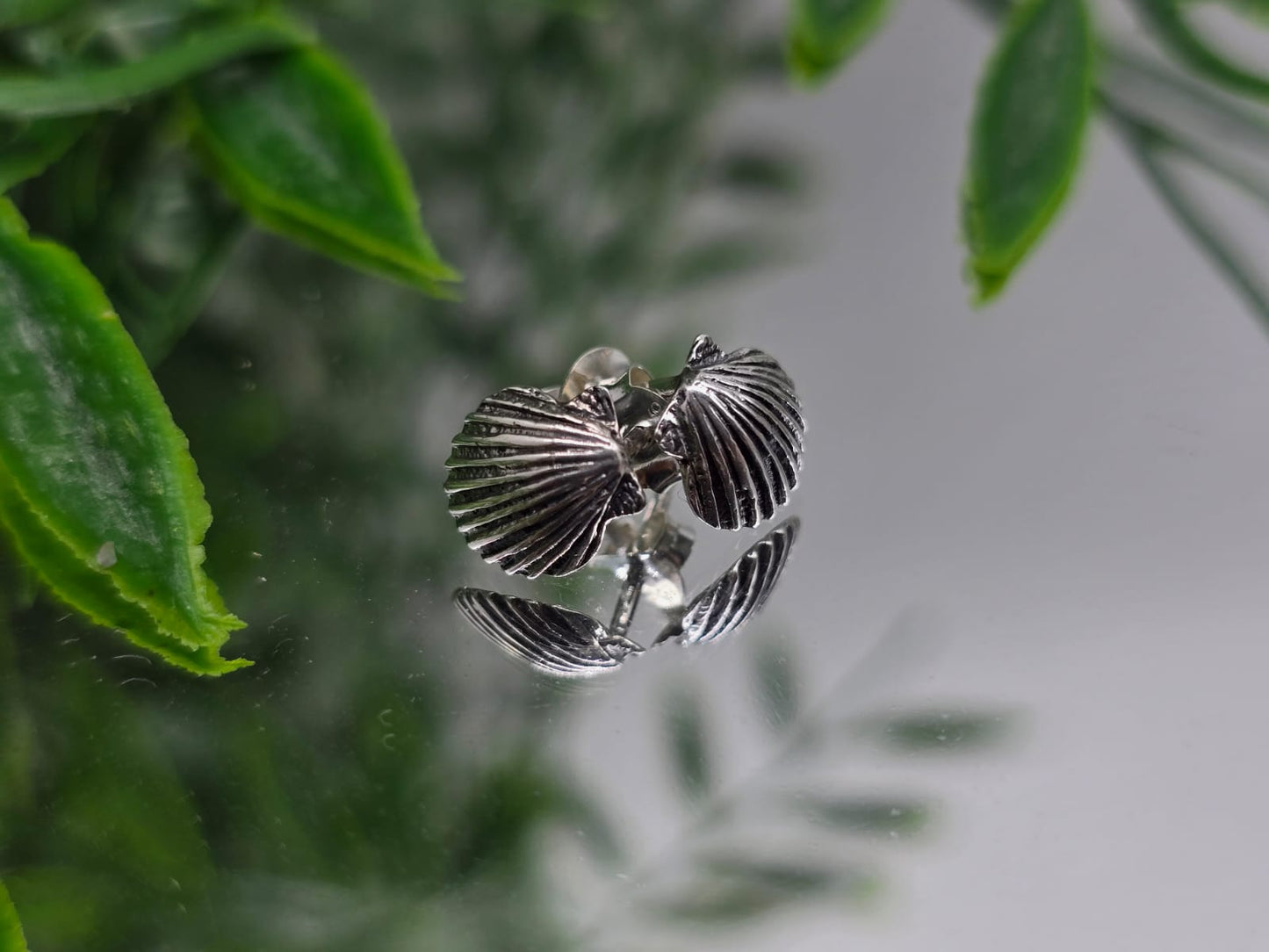 Seashell Sterling Silver Stud Earrings Crystal Wellness