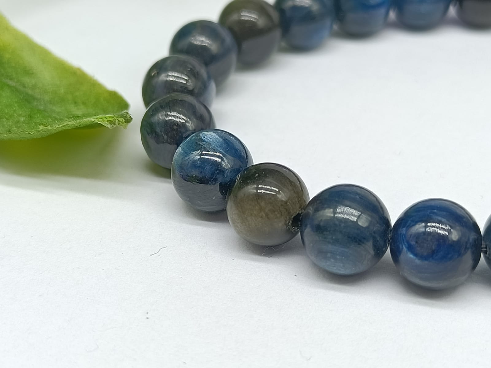 Blue Kyanite with Gold Sheen Obsidian Beads Bracelet 8mm Crystal Wellness