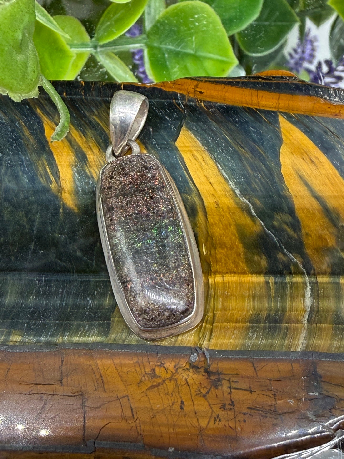 Black Opal in Matrix Pendant — Mystery, Protection & Transformation, 25mmx13mm Crystal Wellness
