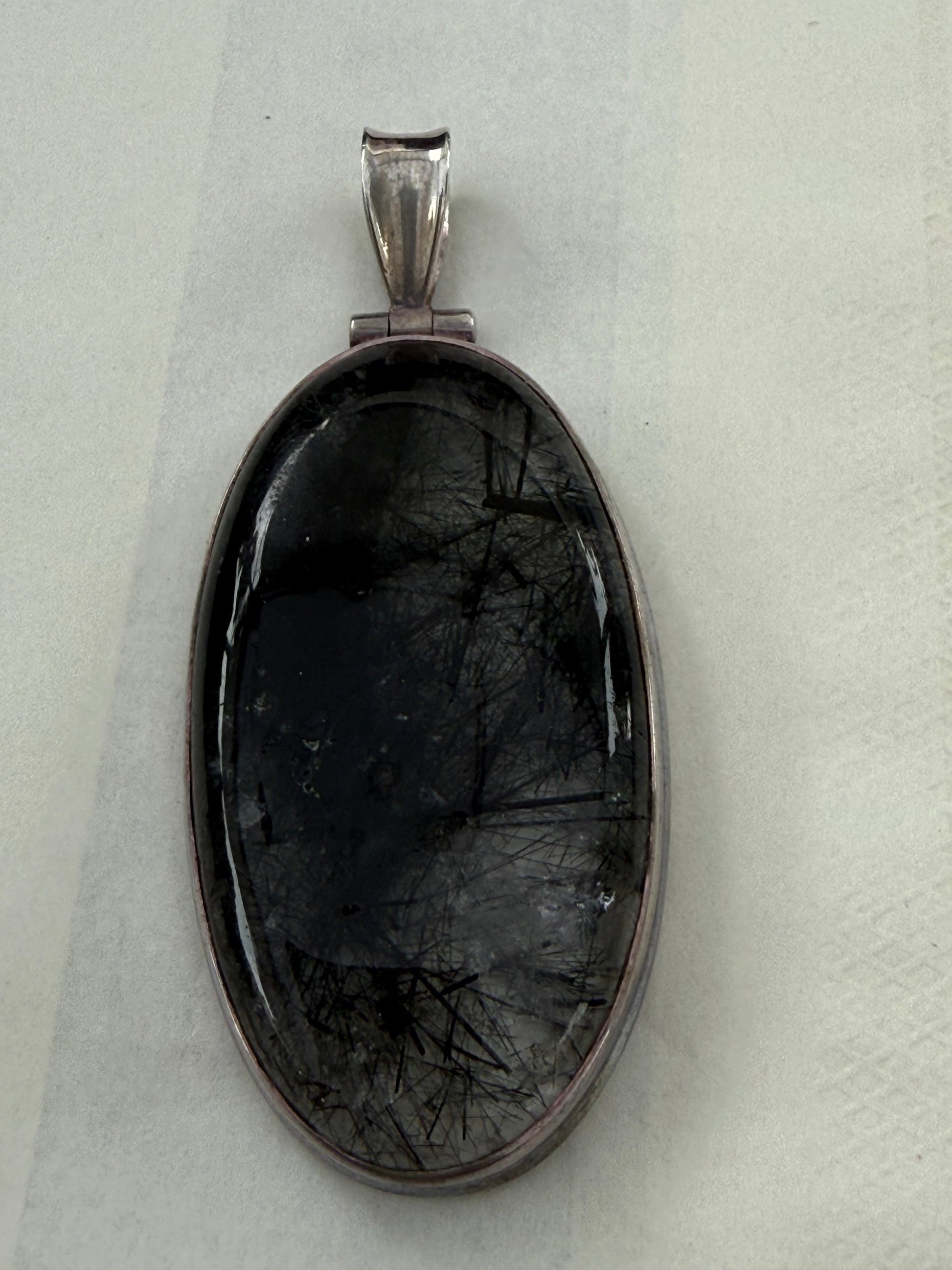 Black Rutilated Quartz Silver Pendant 50mmx25mm Crystal Wellness