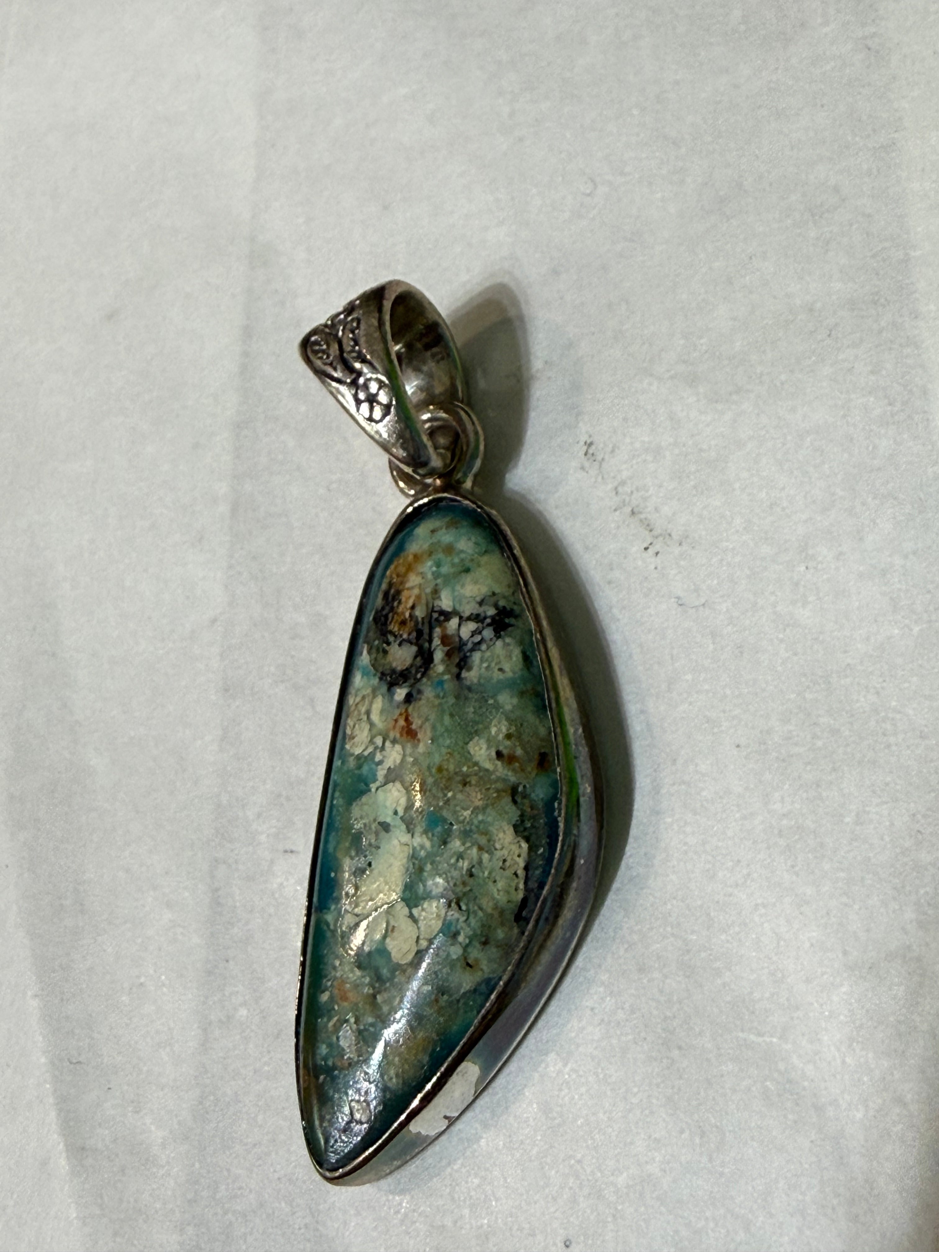 Chrysocolla Pendant — Stone of Divine Feminine & Gentle Truth, 35mmx15mm Crystal Wellness
