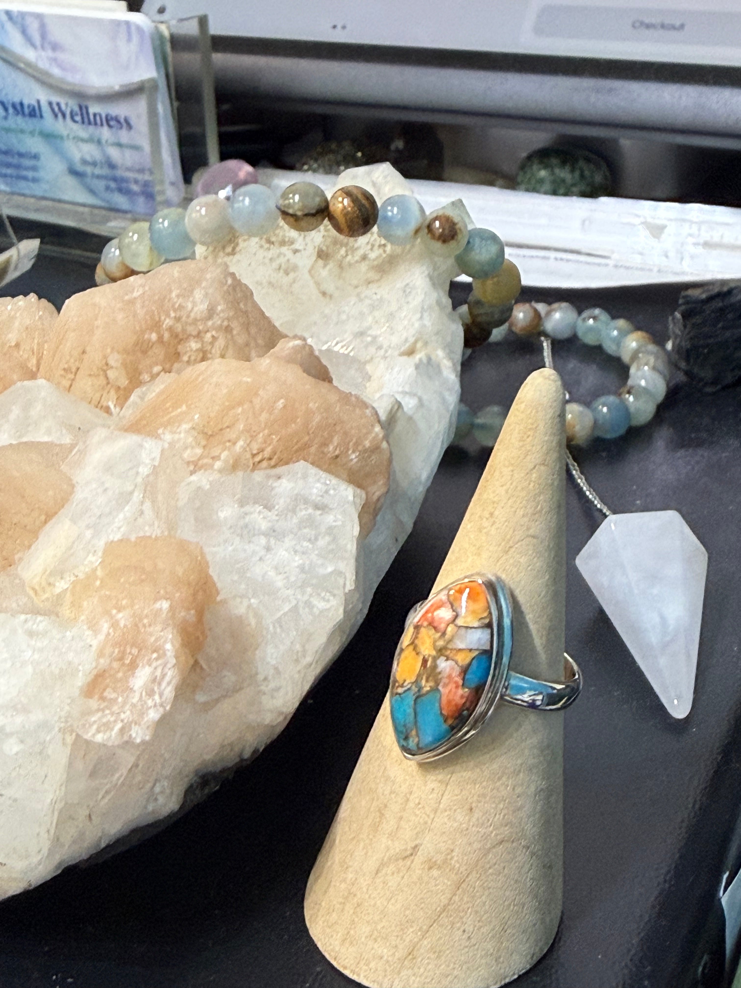 Spiny Oyster Turquoise Ring, size 8 Crystal Wellness