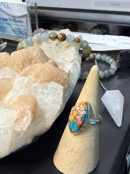 Spiny Oyster Turquoise Ring, size 8