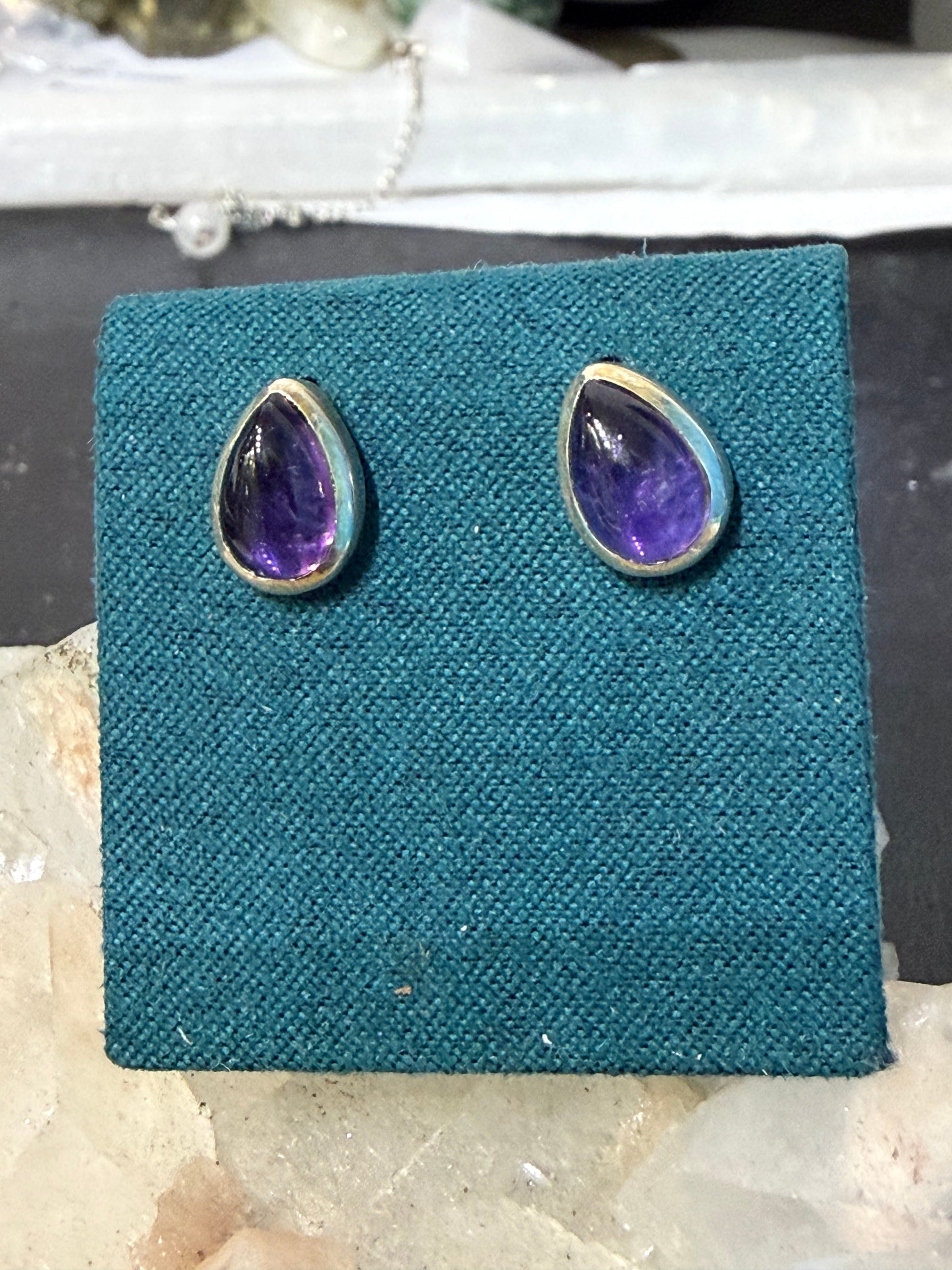 Amethyst Stud Earrings – Peace, Protection & Spiritual Wisdom, 12mmx8mm Crystal Wellness