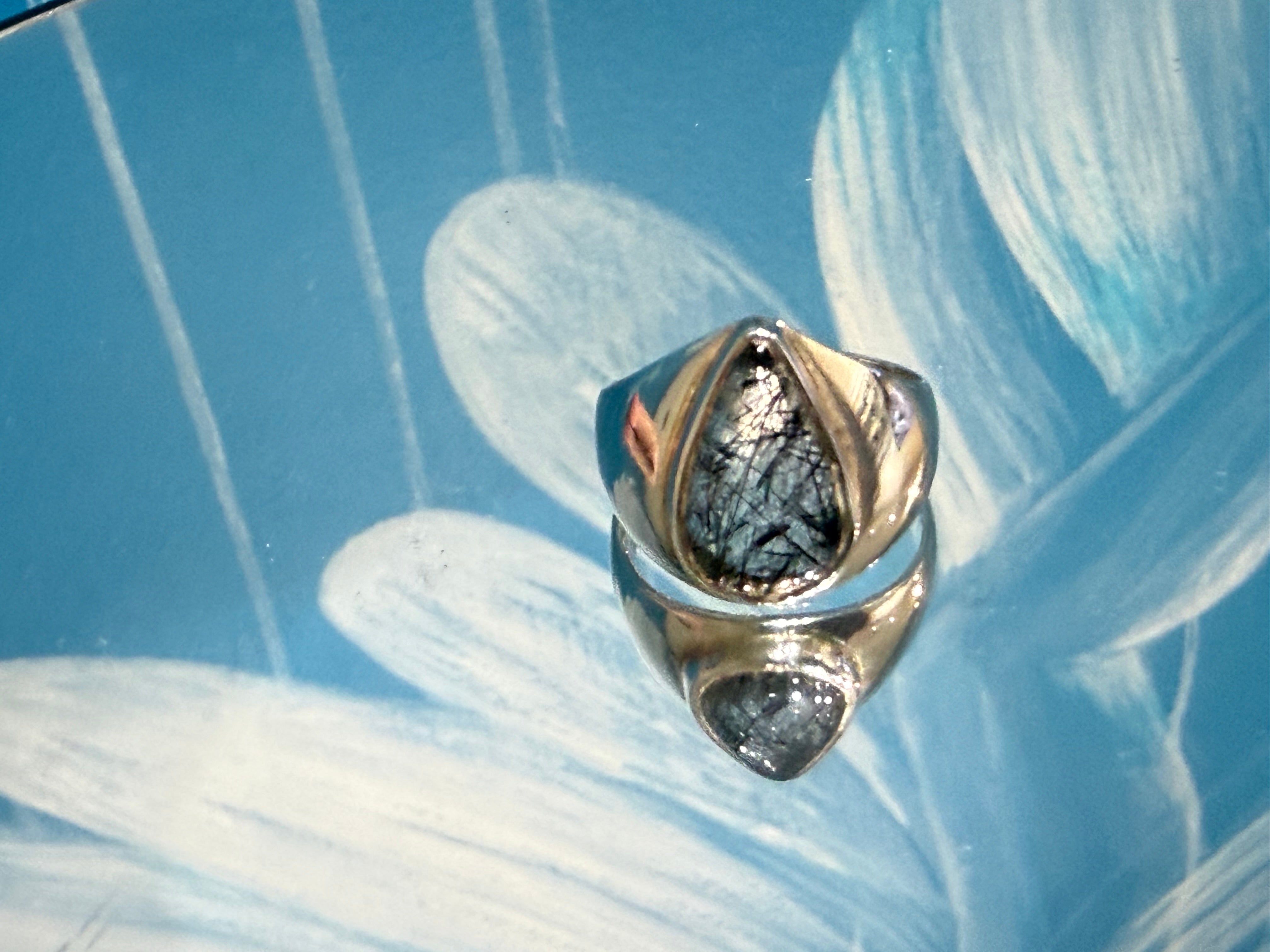 Black Rutilated Quartz Ring, size 8.5 — Stone of Protection, Strength & Transformation Crystal Wellness
