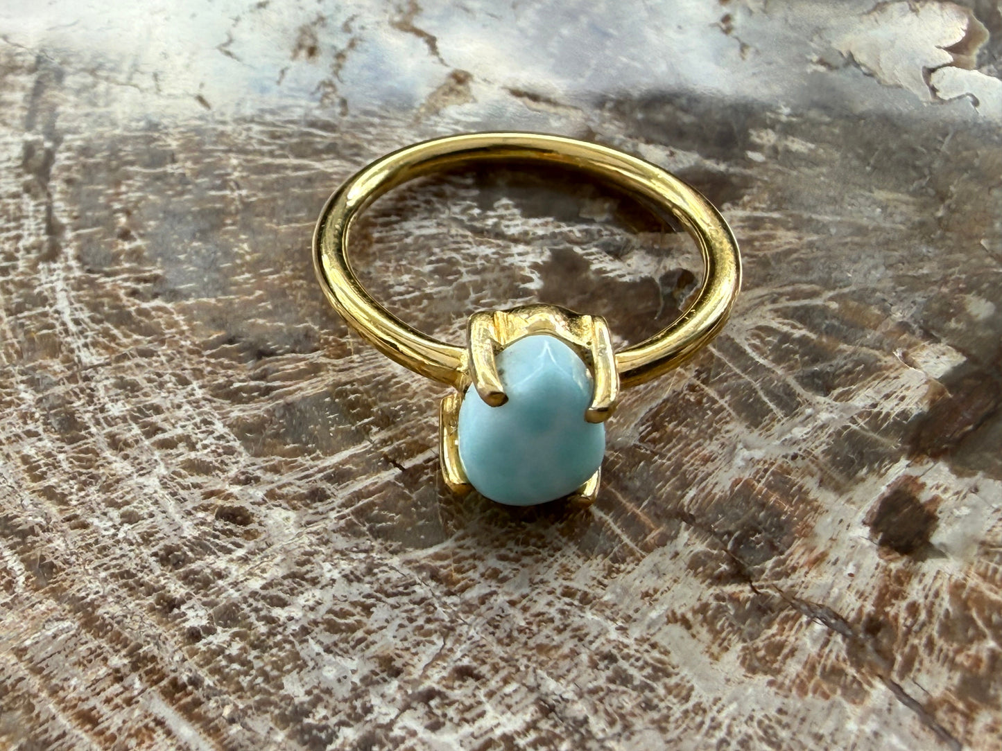 Larimar Vermeil 18 Carat Gold Ring – Stone of Serenity, Communication & Divine Calm, size 3 Crystal Wellness
