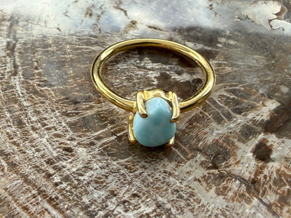 Larimar Vermeil 18 Carat Gold Ring – Stone of Serenity, Communication & Divine Calm, size 3 Crystal Wellness