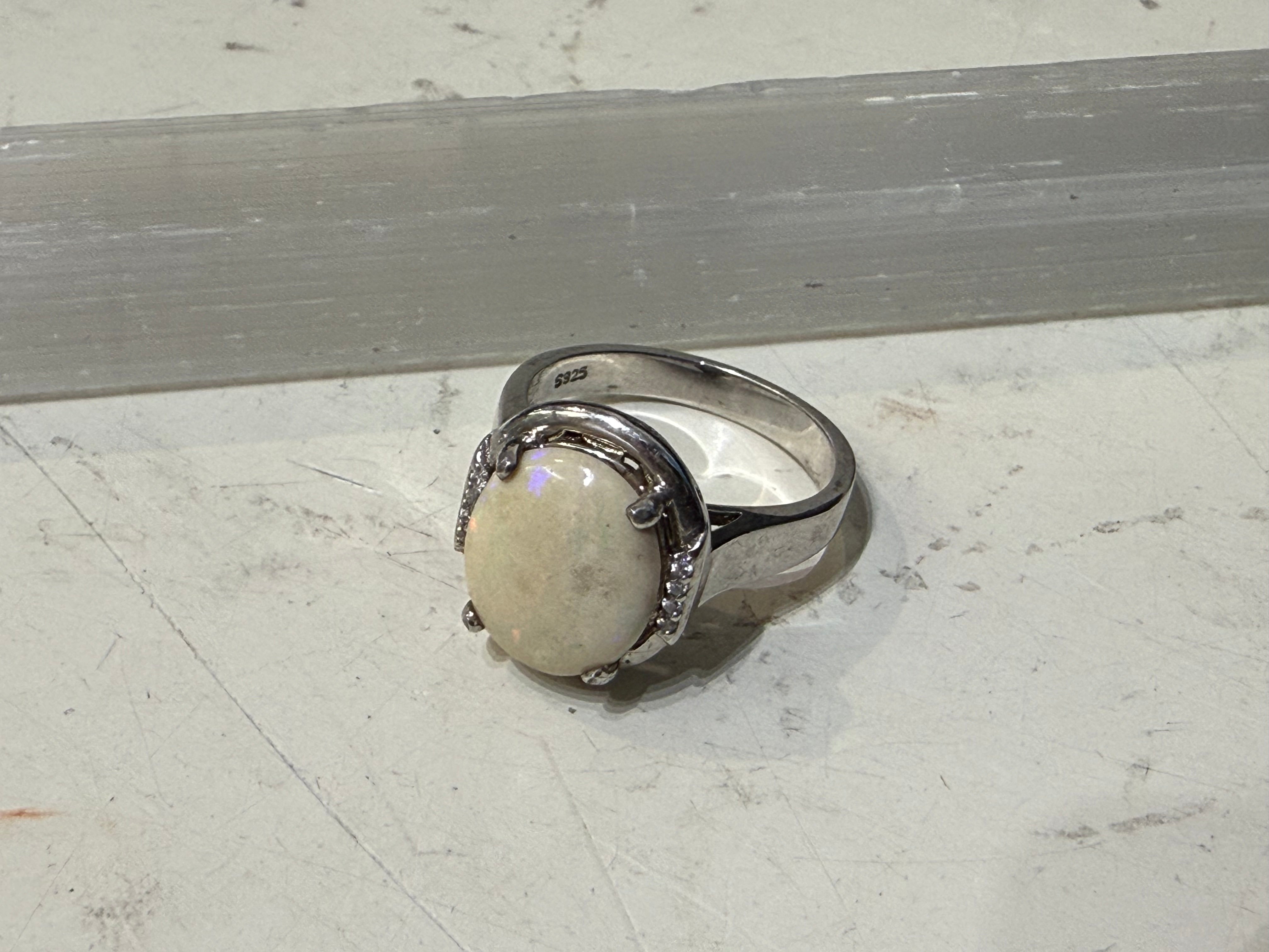 Australian Opal & Zircon Ring, size 6.5 – Light Within the Flame Crystal Wellness