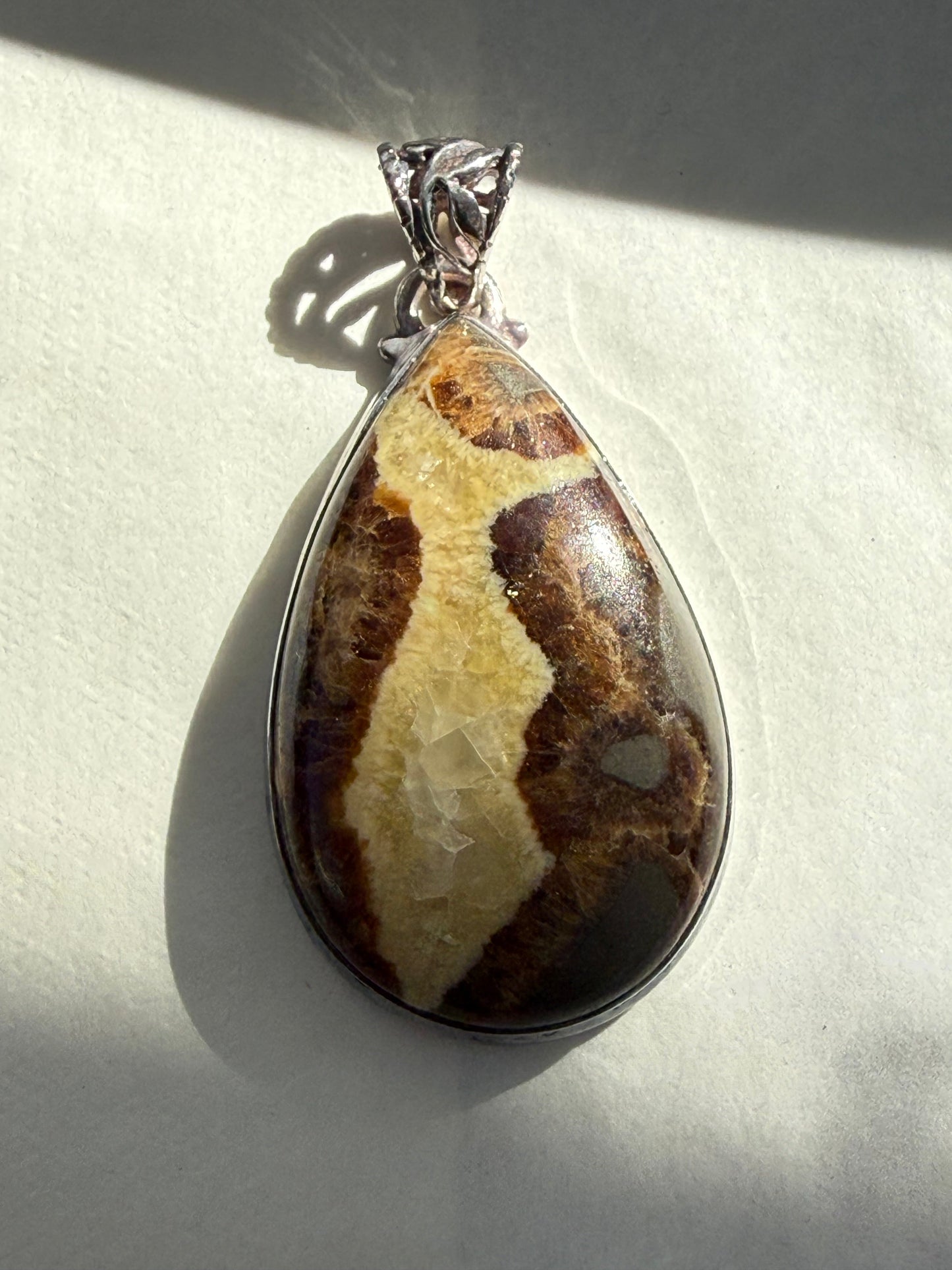 Ancient Earth Wisdom Septarian Sterling Silver Pendant 40mmx23mm Crystal Wellness