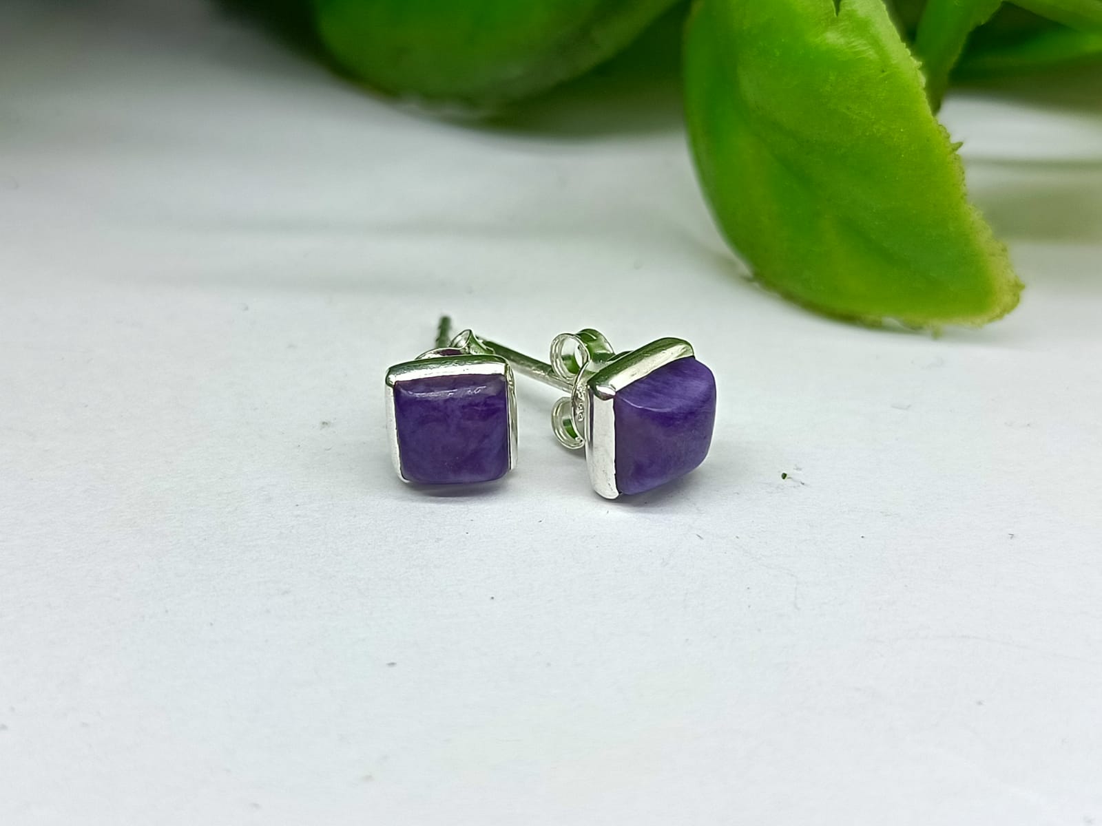Charoite 925 Sterling Silver Studs Crystal Wellness