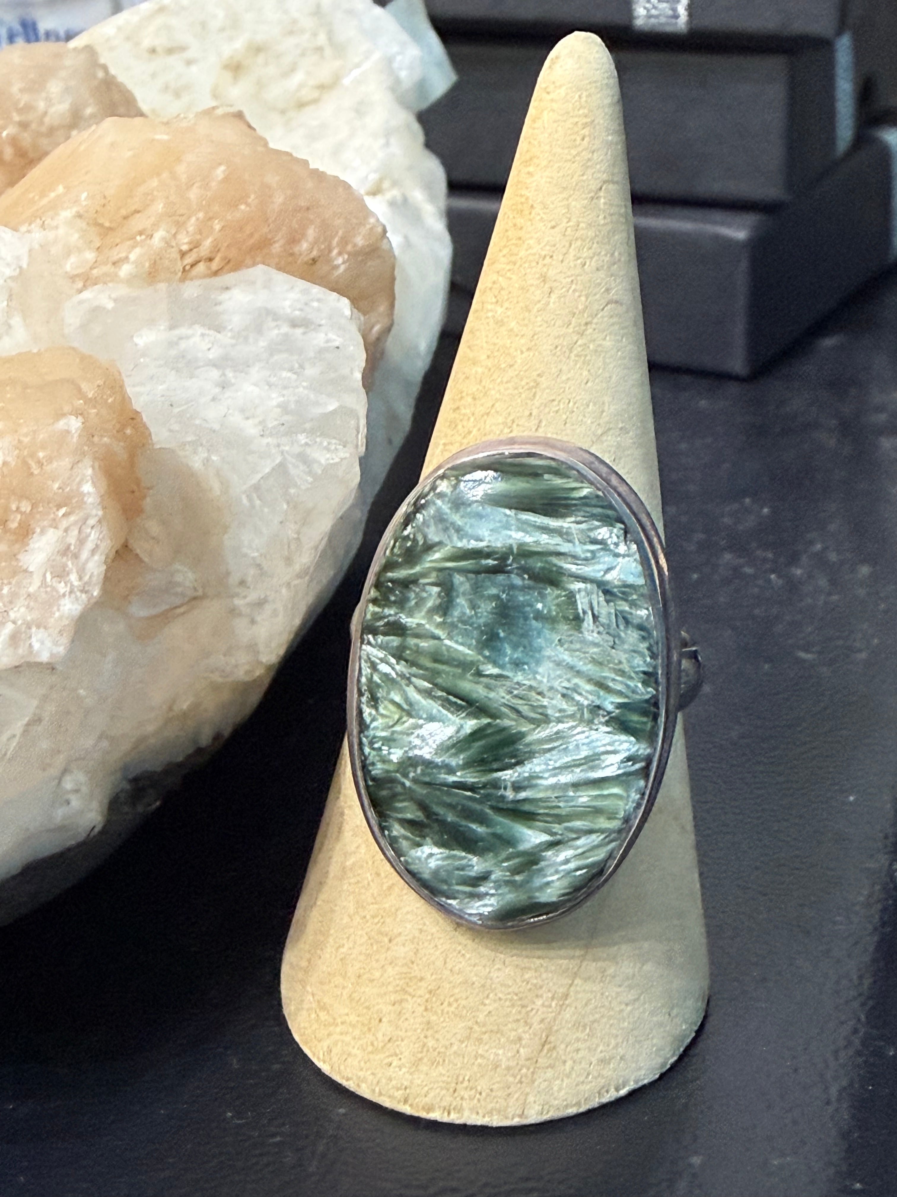 Seraphinite Ring, size 12 – Stone of Angelic Connection, Healing & Heart Awakening Crystal Wellness