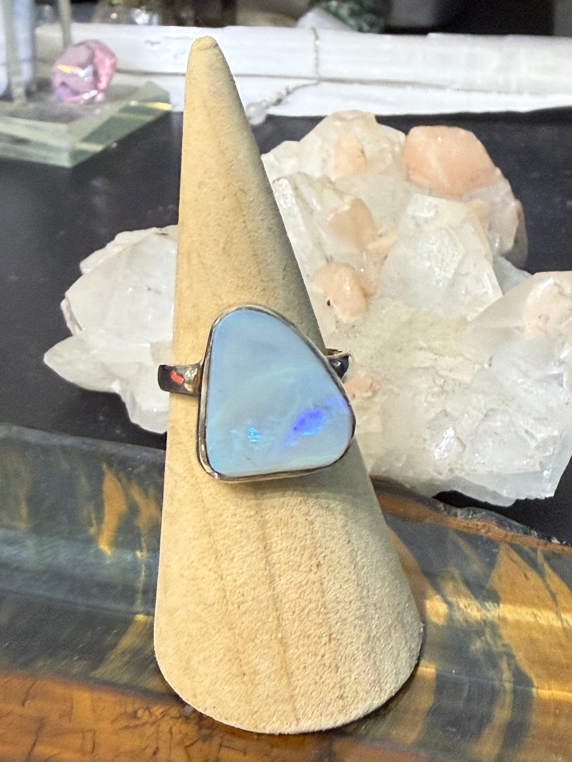 🌈 Solid Australian Opal Ring — “Keeper of Light”, size 8 Crystal Wellness