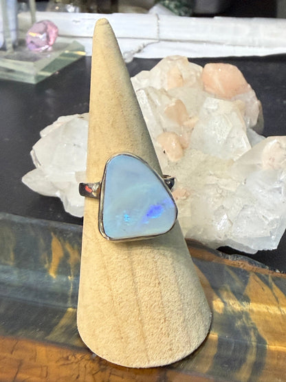 🌈 Solid Australian Opal Ring — “Keeper of Light”, size 8 Crystal Wellness