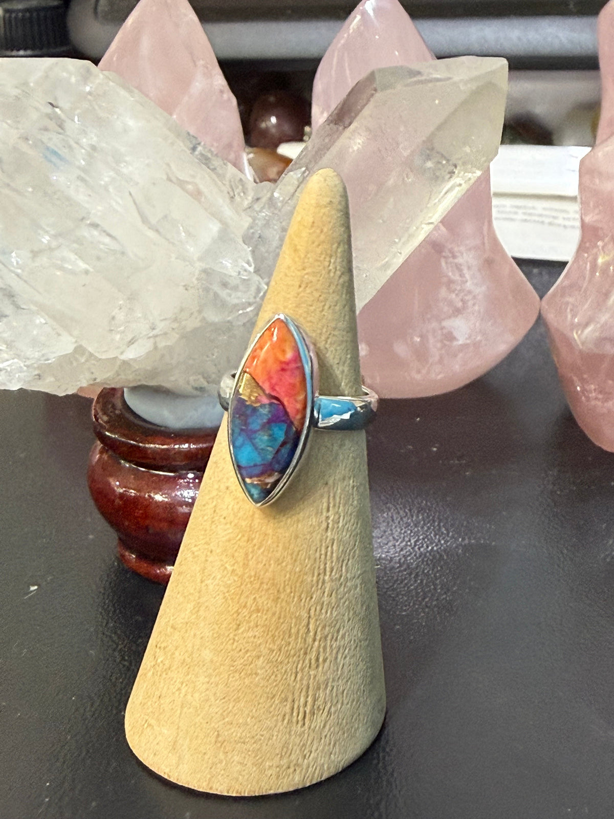 KINGMAN PINK DAHLIA TURQUOISE RING – Love, Confidence & Emotional Balance, size 8 Crystal Wellness