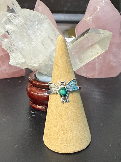 Malachite Bat Ring – Stone of Transformation & Protection, size 8.5 Crystal Wellness