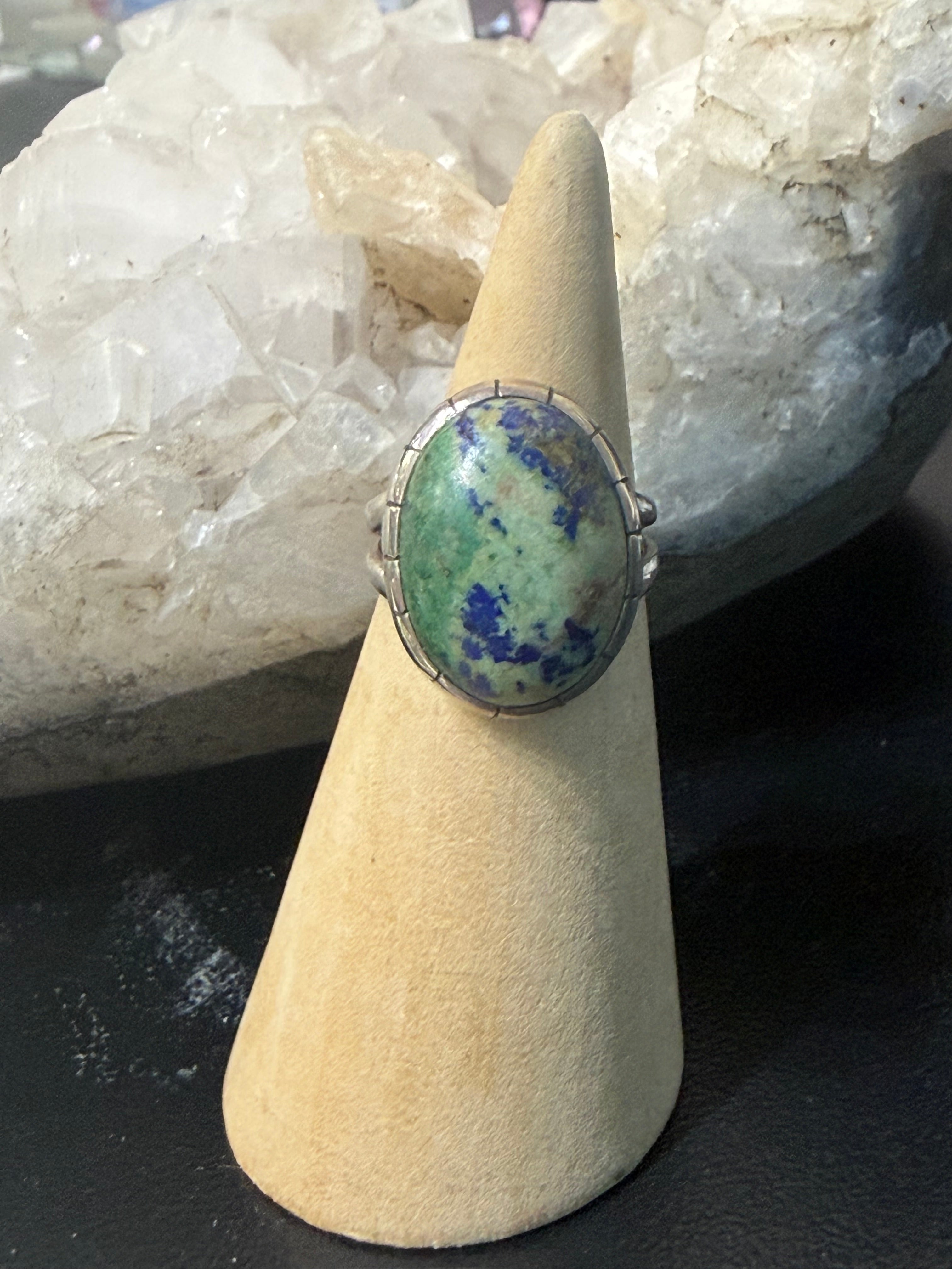 Azurite in Malachite Sterling Silver Ring, size 5.5 Crystal Wellness