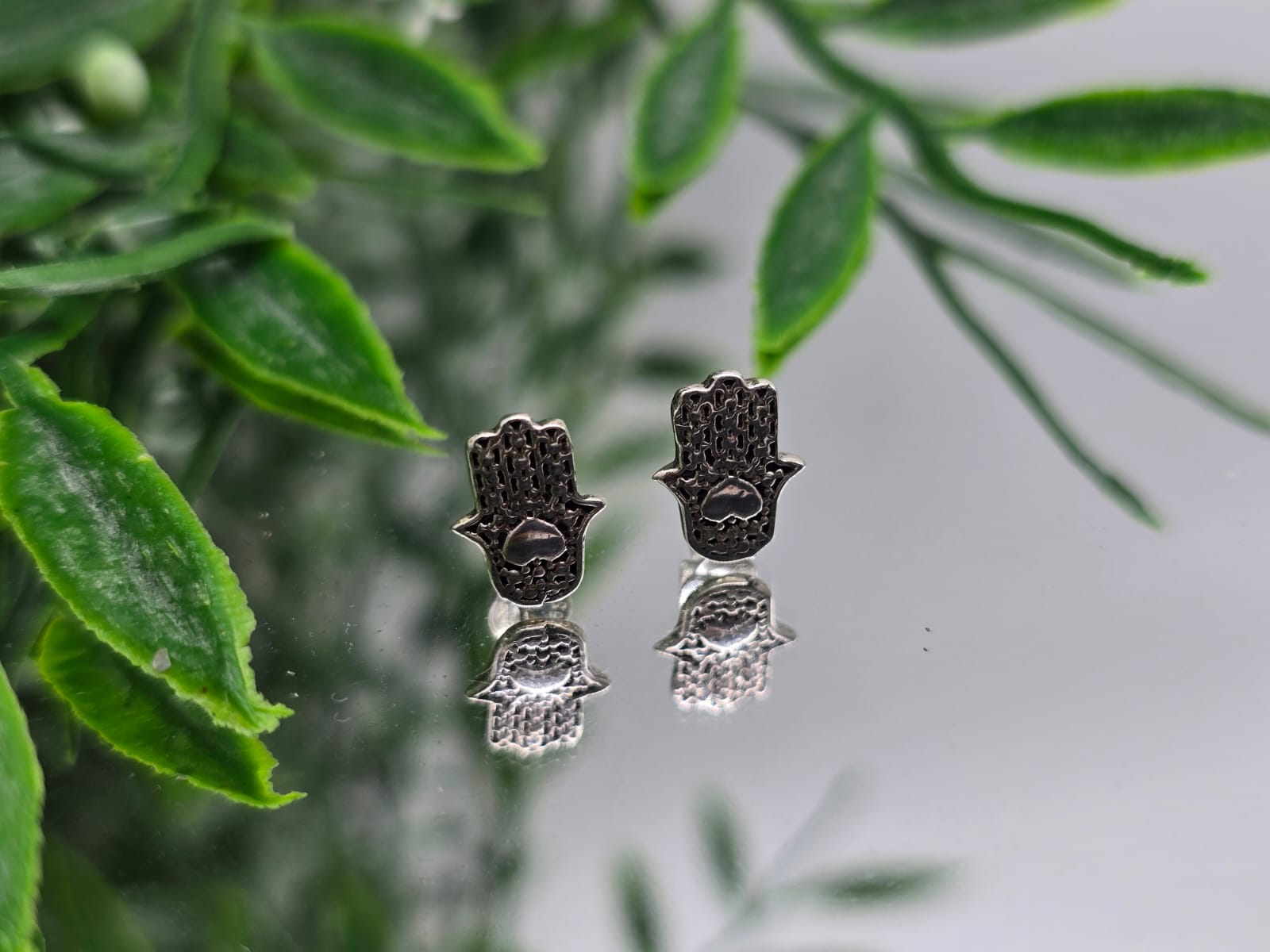 Sterling Silver Hamsa Stud Earrings Crystal Wellness