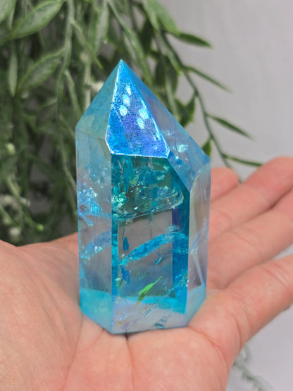 Blue Aura Quartz Point Crystal Wellness