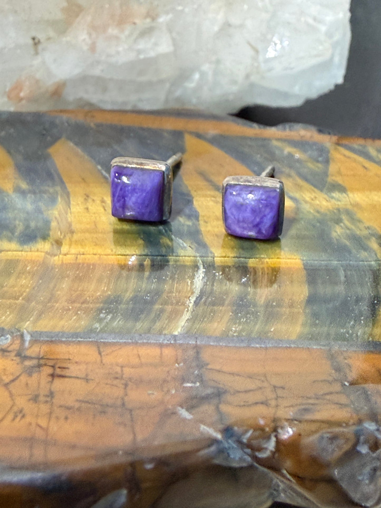 Charoite Stud Earrings – Stone of Transformation & Divine Guidance, 5mmx5mm Crystal Wellness