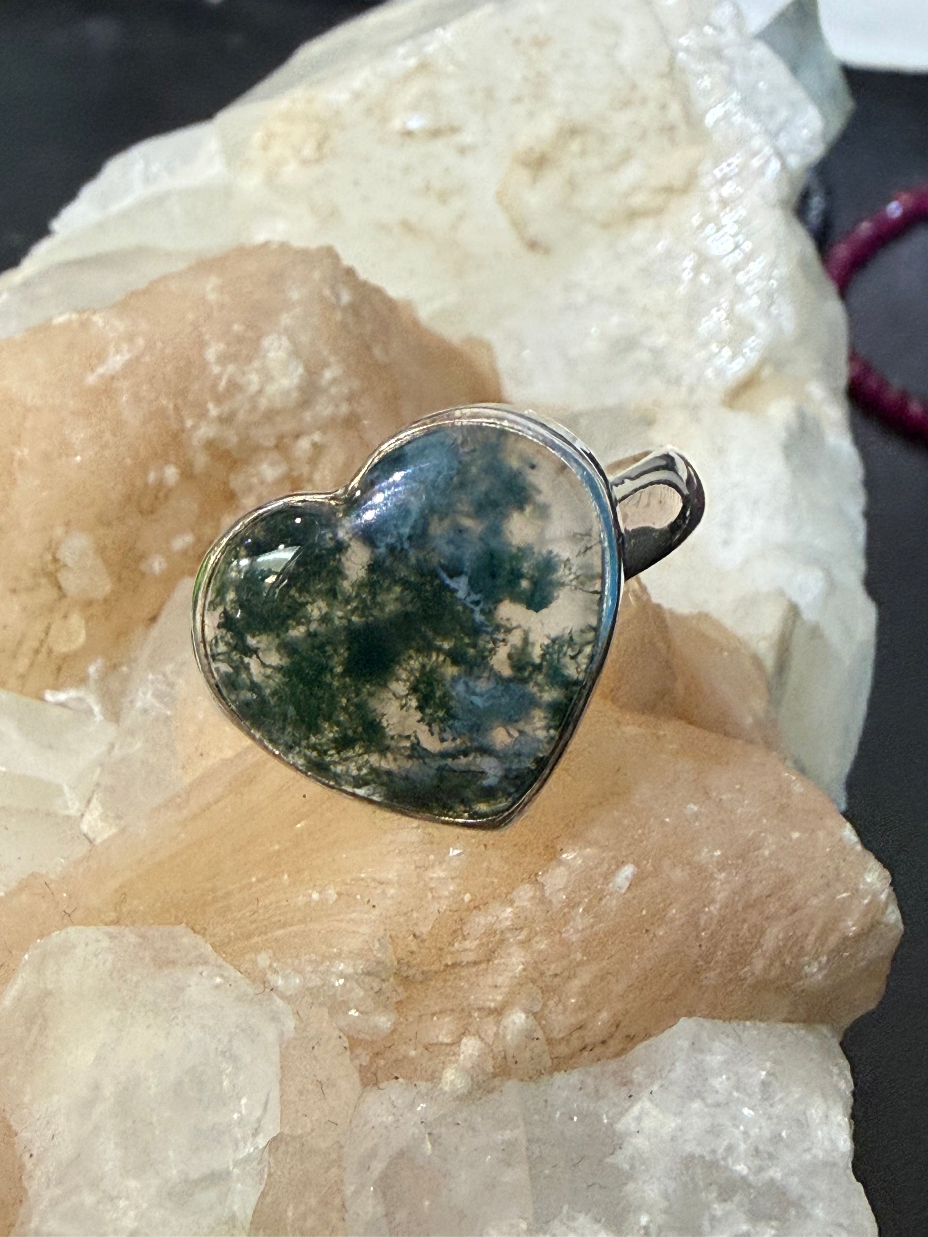 Natural Moss Agate Ring, size 11.25  – Growth, Abundance & Heart Healing | Adjustable Crystal Ring Crystal Wellness