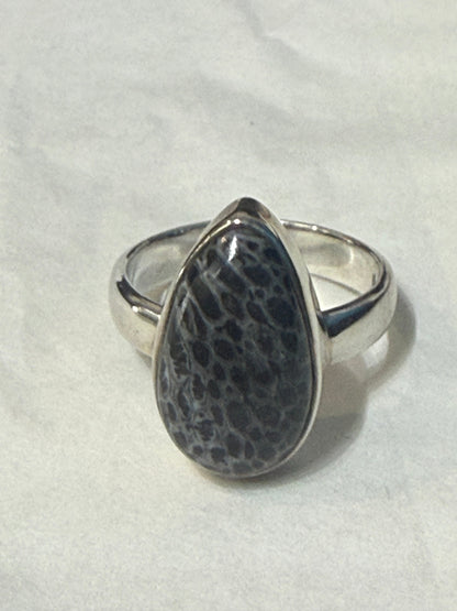 Black Coral Sterling Silver Ring – Size 6.5 Crystal Wellness