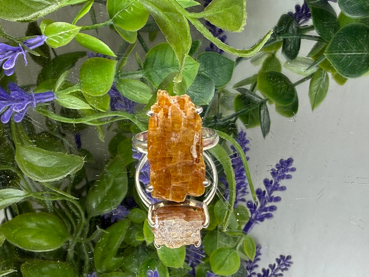 Orange Kyanite Silver Ring — Radiance & Creative Flow, size 8.75 Crystal Wellness