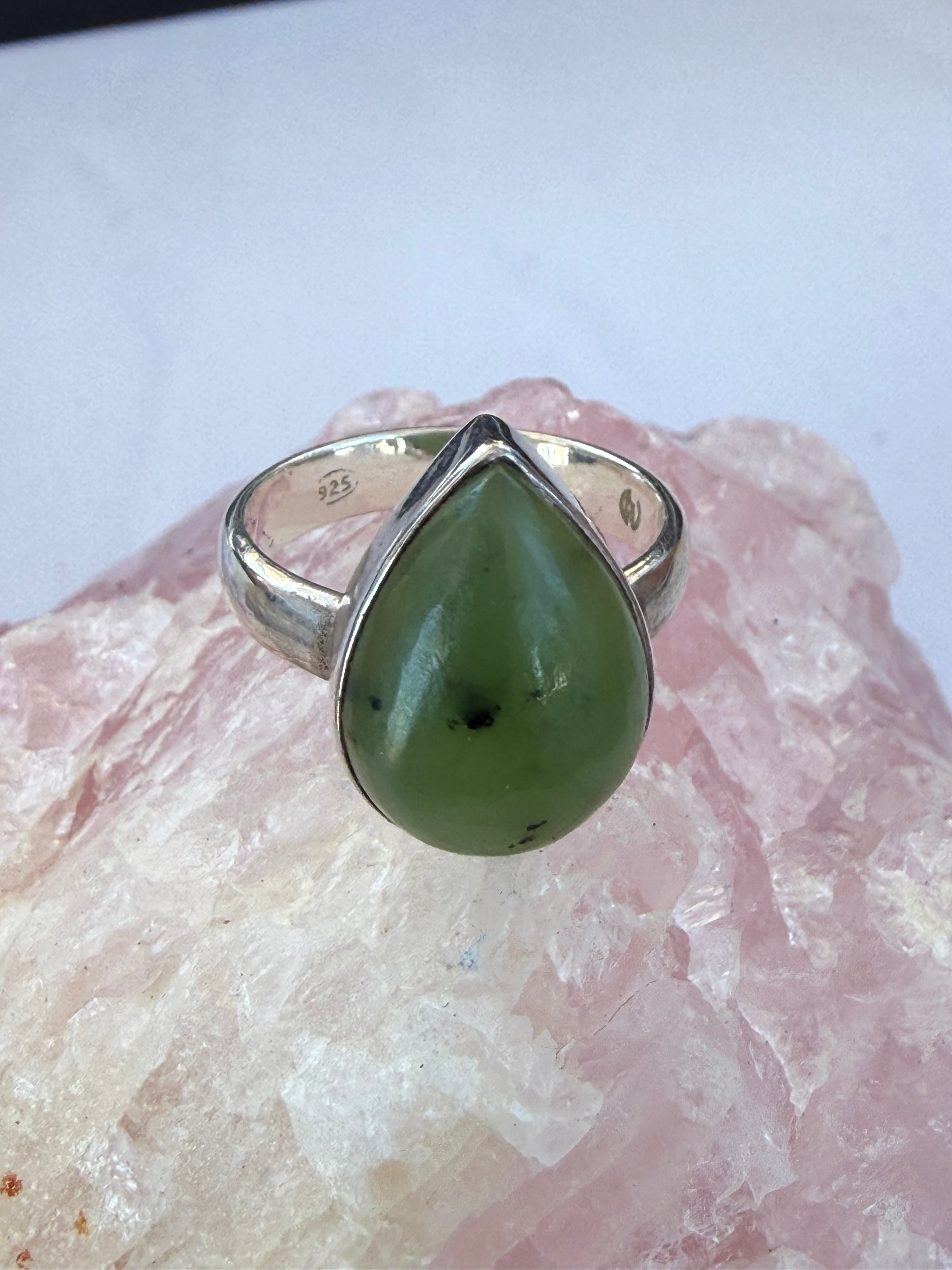Nephrite Jade Ring 925 Sterling Silver Size 7.5 Crystal Wellness
