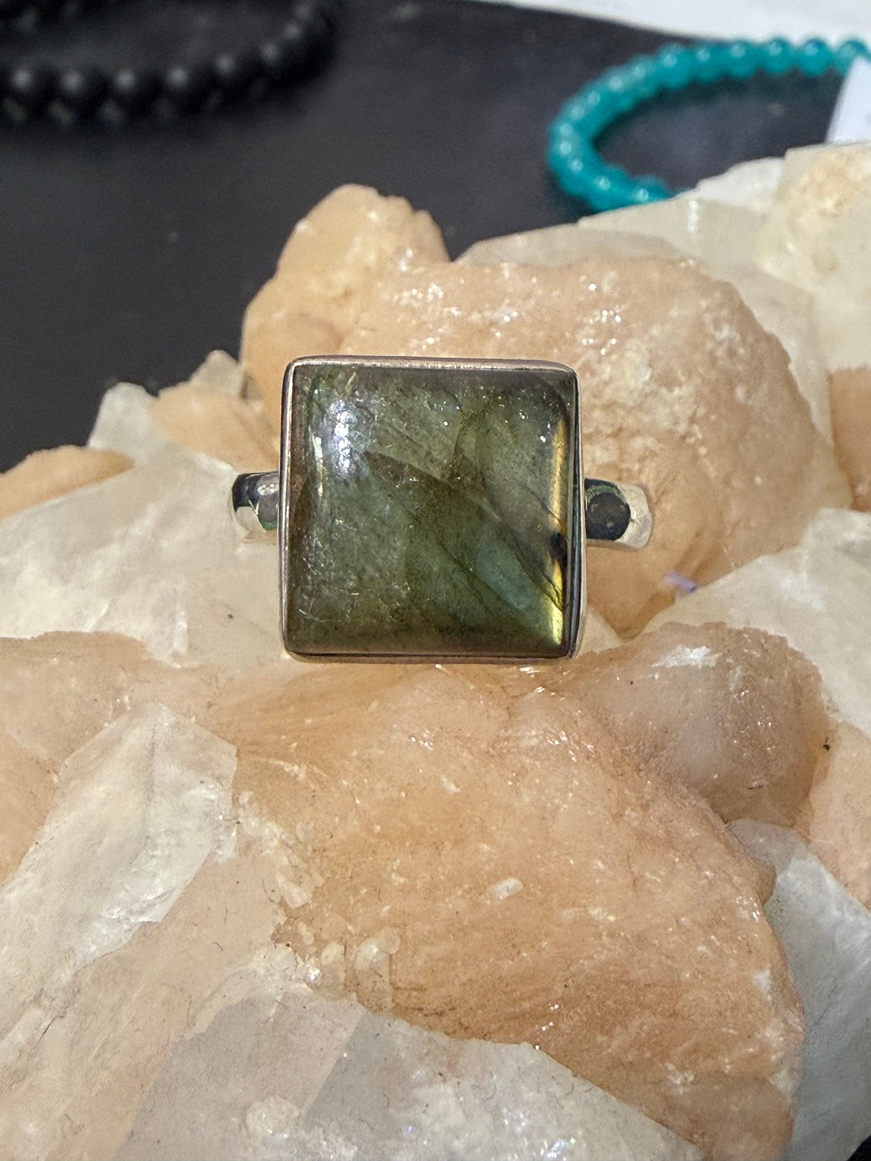 Mystic Labradorite Ring, size 10 — The Stone of Transformation & Inner Light Crystal Wellness