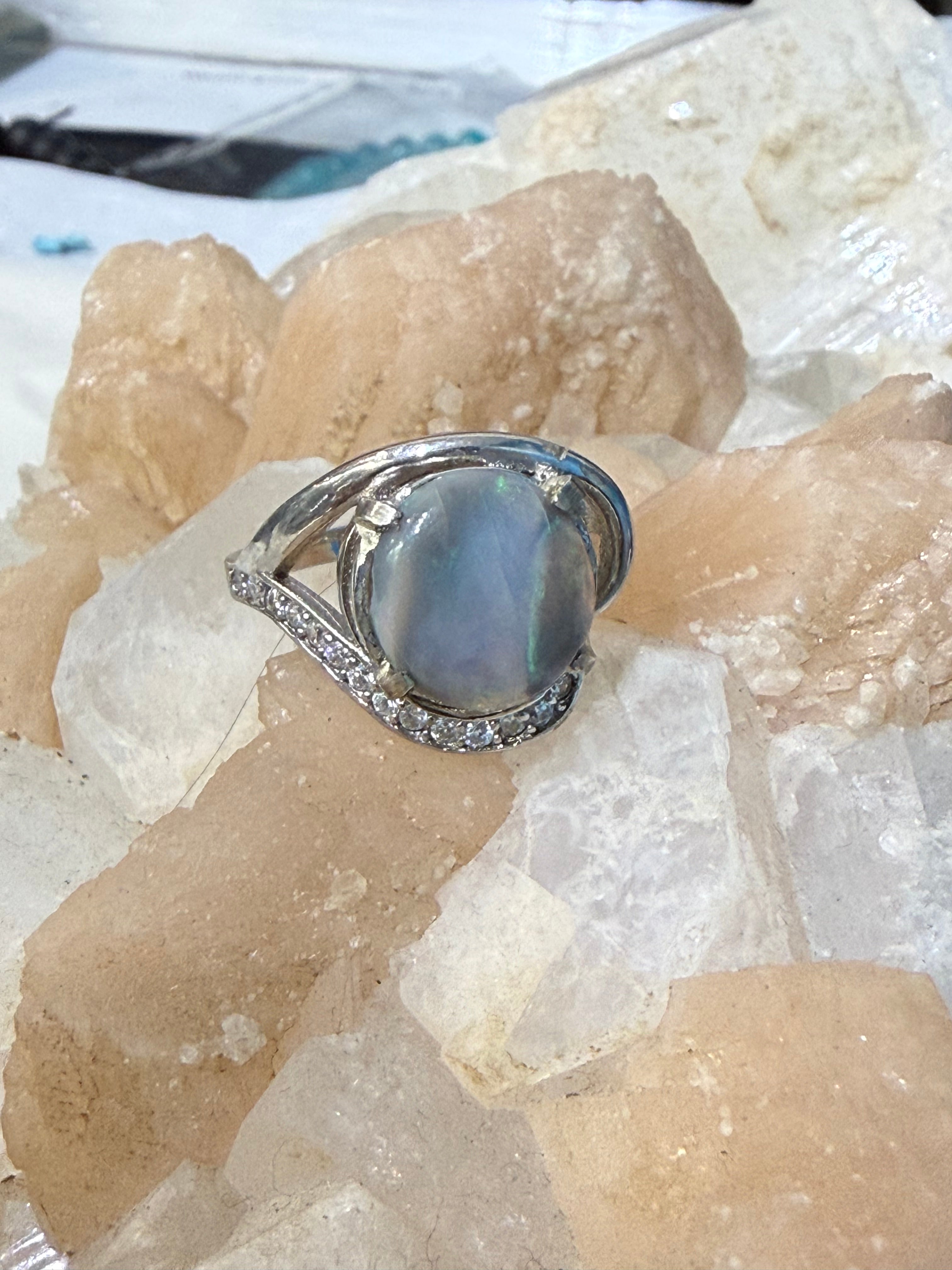 Australian Opal & Zircon Ring, size  7 – Light of Intuition Crystal Wellness
