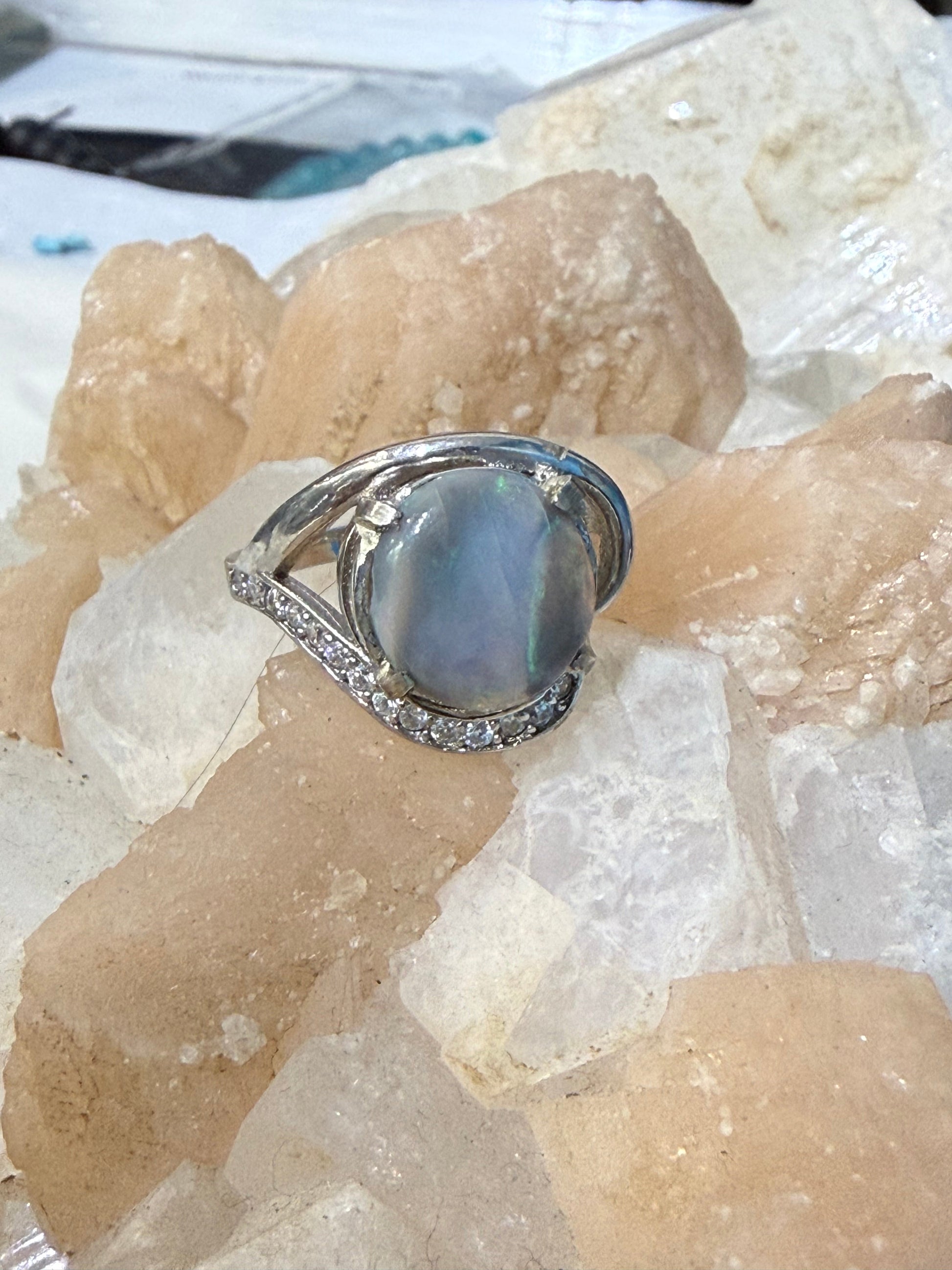 Australian Opal & Zircon Ring, size  7 – Light of Intuition Crystal Wellness