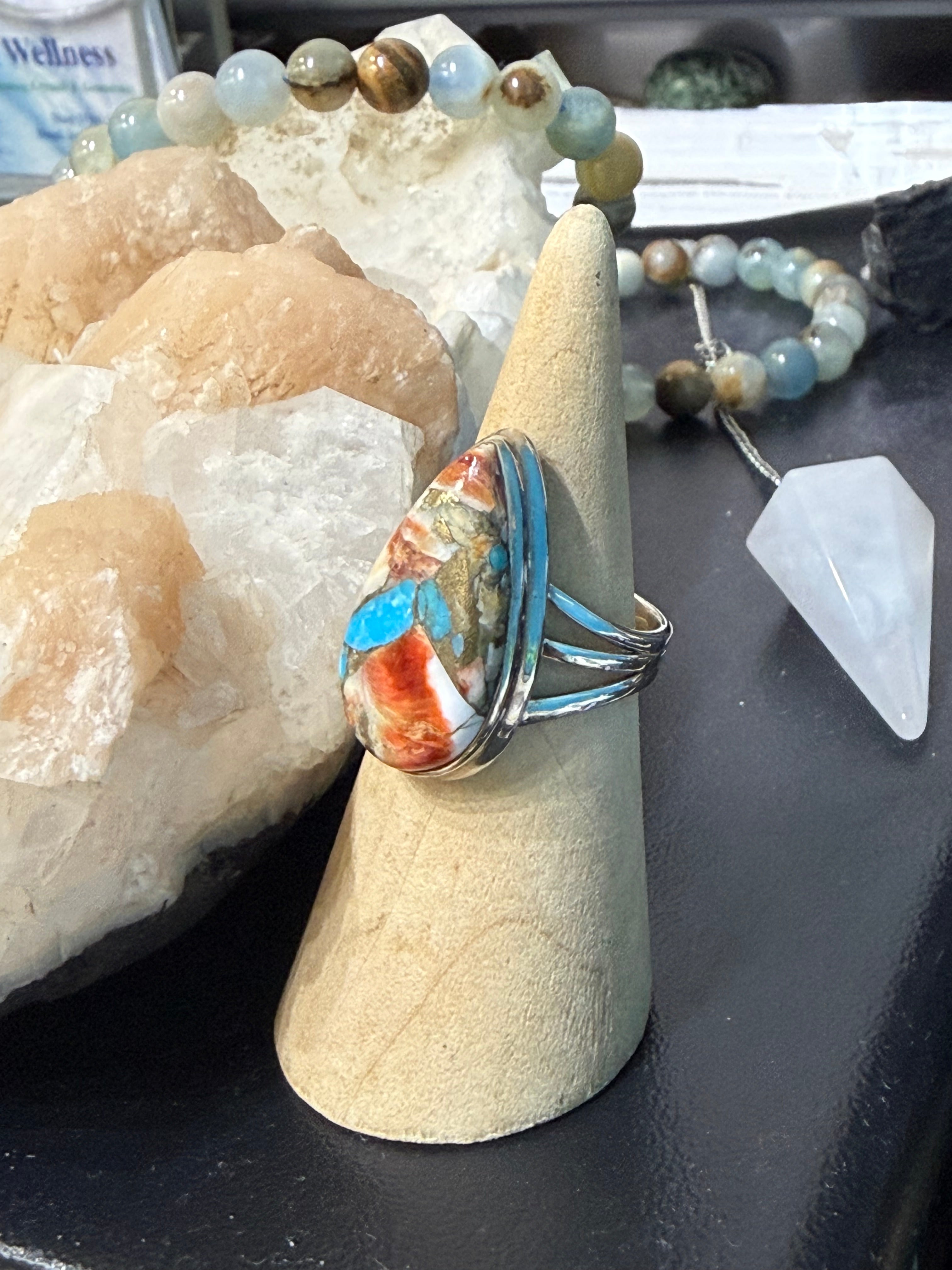 Spiny Oyster Turquoise Ring, size 7.5 Crystal Wellness