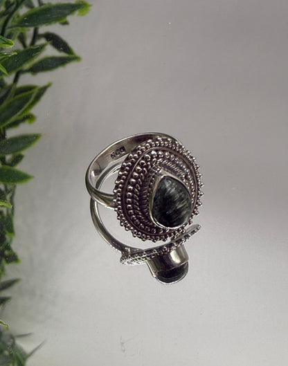 Seraphinite Sterling Silver Ring – 11x6 mm, Size 5.5 Crystal Wellness