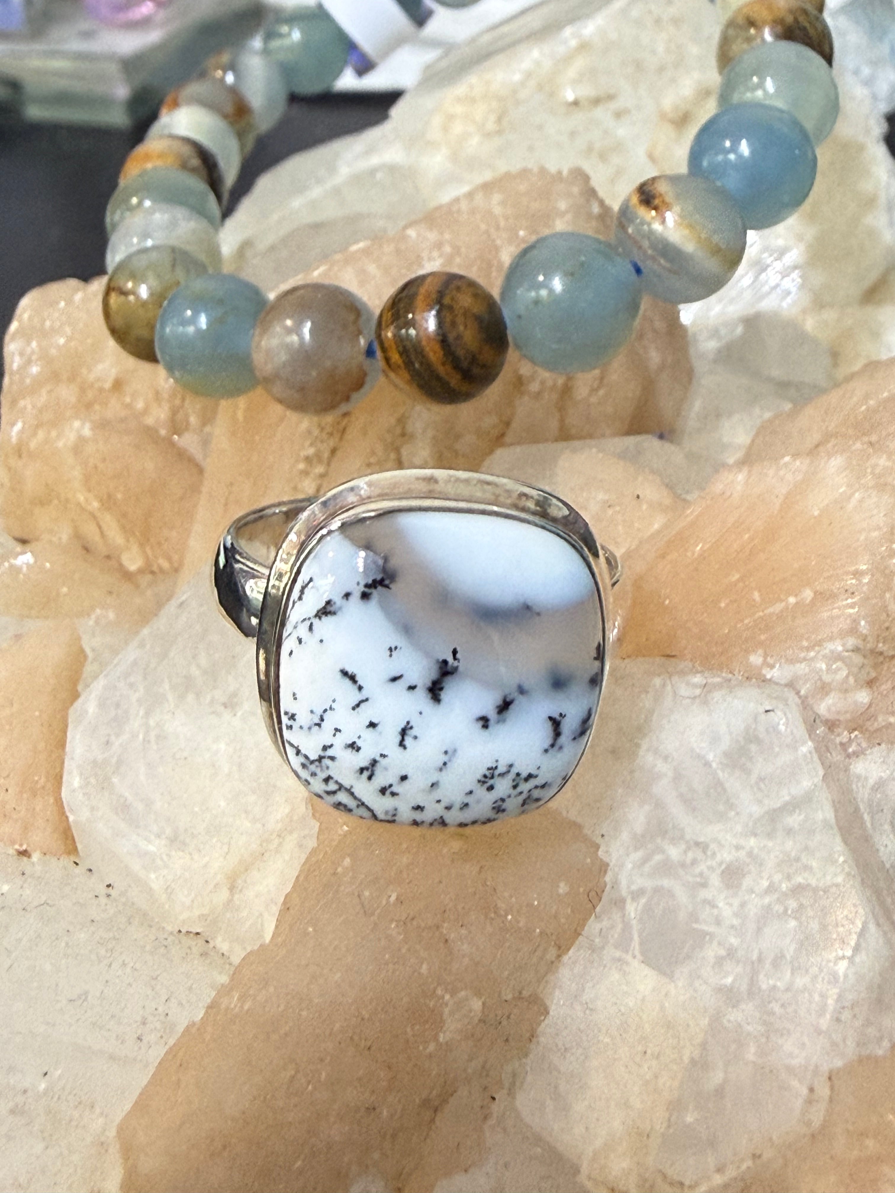 Dendrite Opal Ring – Stone of Growth & Inner Reflection, size 8.5 Crystal Wellness