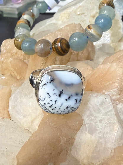 Dendrite Opal Ring – Stone of Growth & Inner Reflection, size 8.5 Crystal Wellness