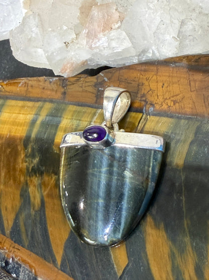 Amethyst & Blue Tiger Eye Pendant, 26mmx28mm Crystal Wellness