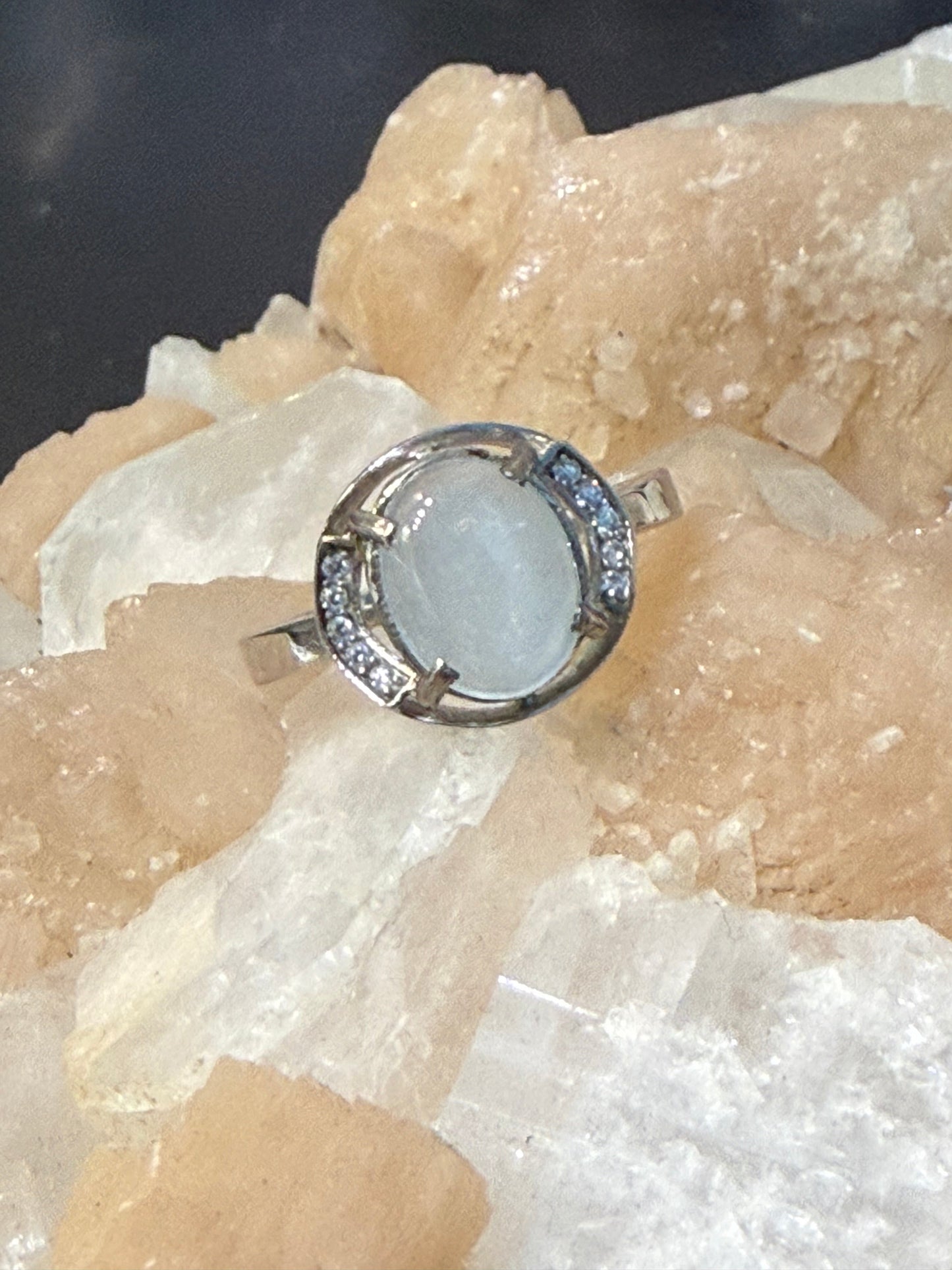 Ocean Light Aquamarine & Zircon Ring – Sterling Silver Size 6.5 Crystal Wellness