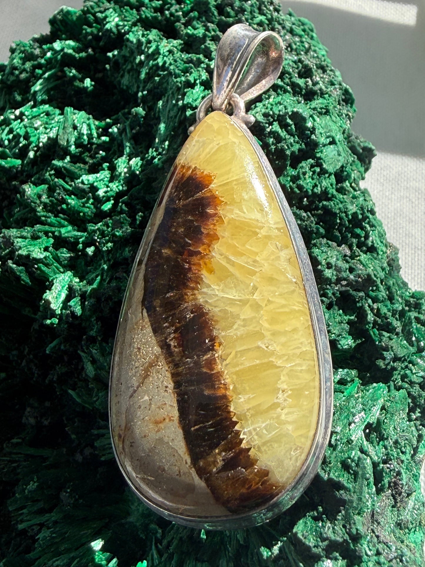 Ancient Earth Wisdom Septarian Sterling Silver Pendant 50x25mm Crystal Wellness