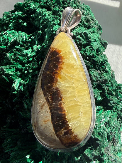 Ancient Earth Wisdom Septarian Sterling Silver Pendant 50x25mm Crystal Wellness