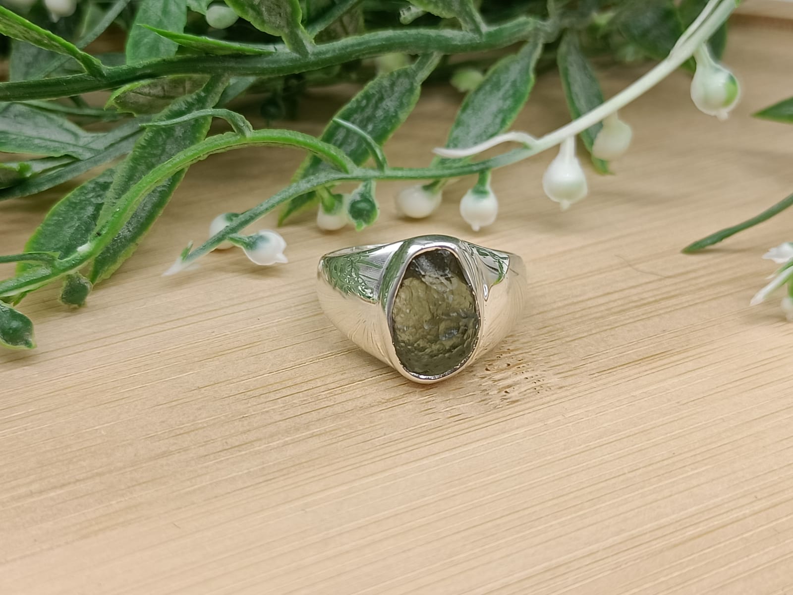 Authentic Moldavite Solid 925 Sterling Silver Ring Size 9.5 or S1/2 10x8mm Crystal Wellness