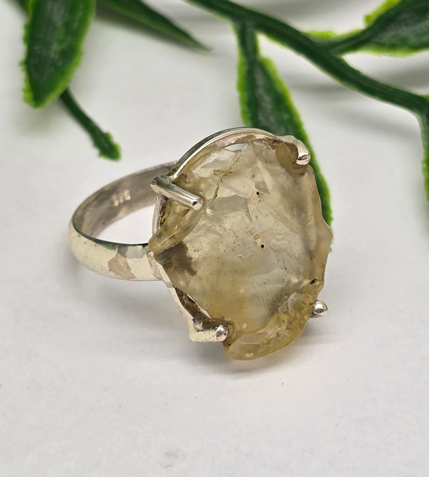 Libyan Gold Desert Glass 925 Silver Ring Size 9 Crystal Wellness