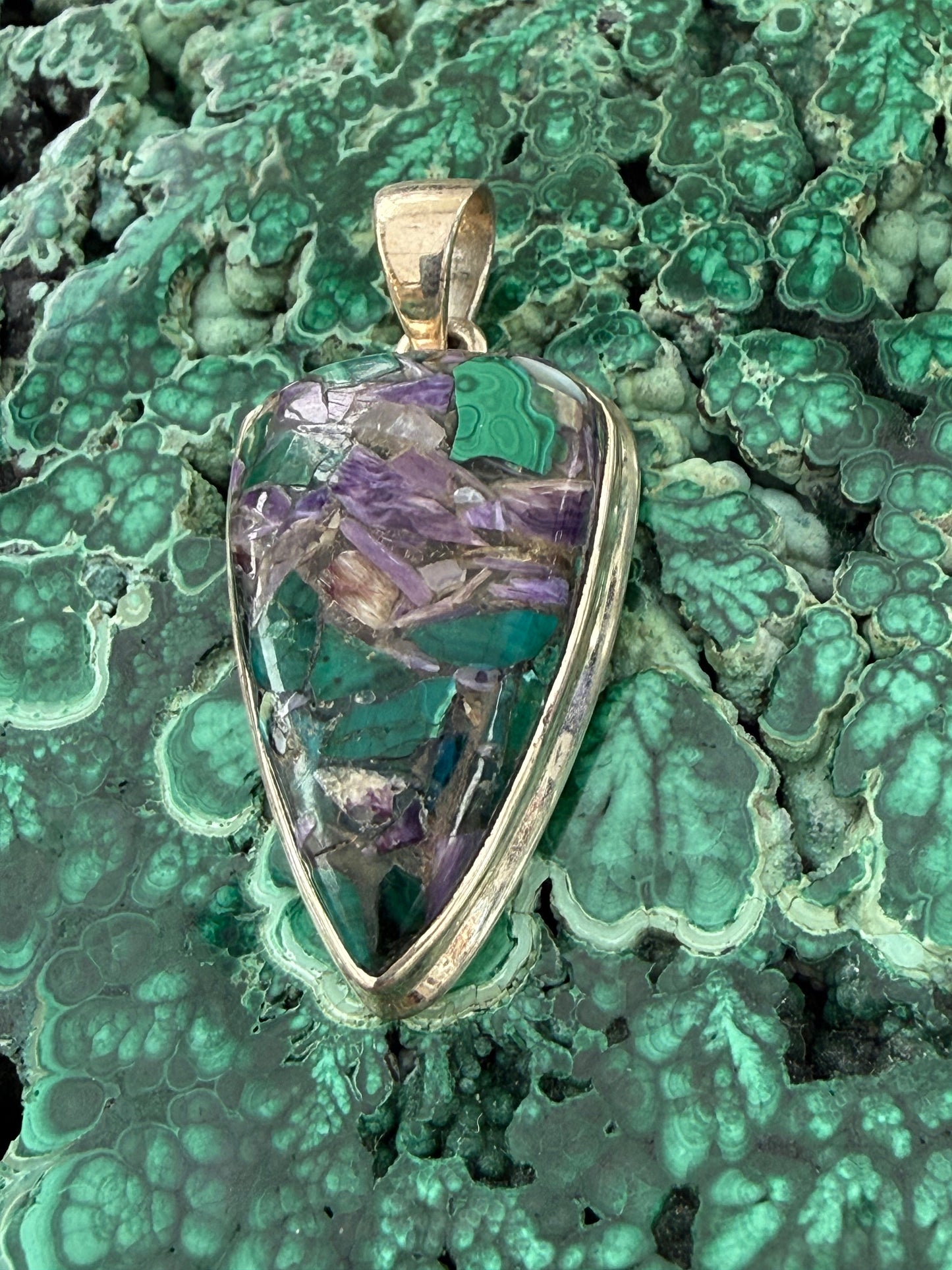 Charoite in Chrysocolla Silver Pendant 30mmx20mm Crystal Wellness