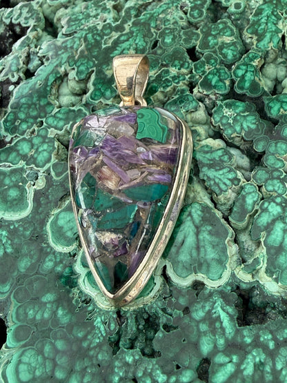 Charoite in Chrysocolla Silver Pendant 30mmx20mm Crystal Wellness