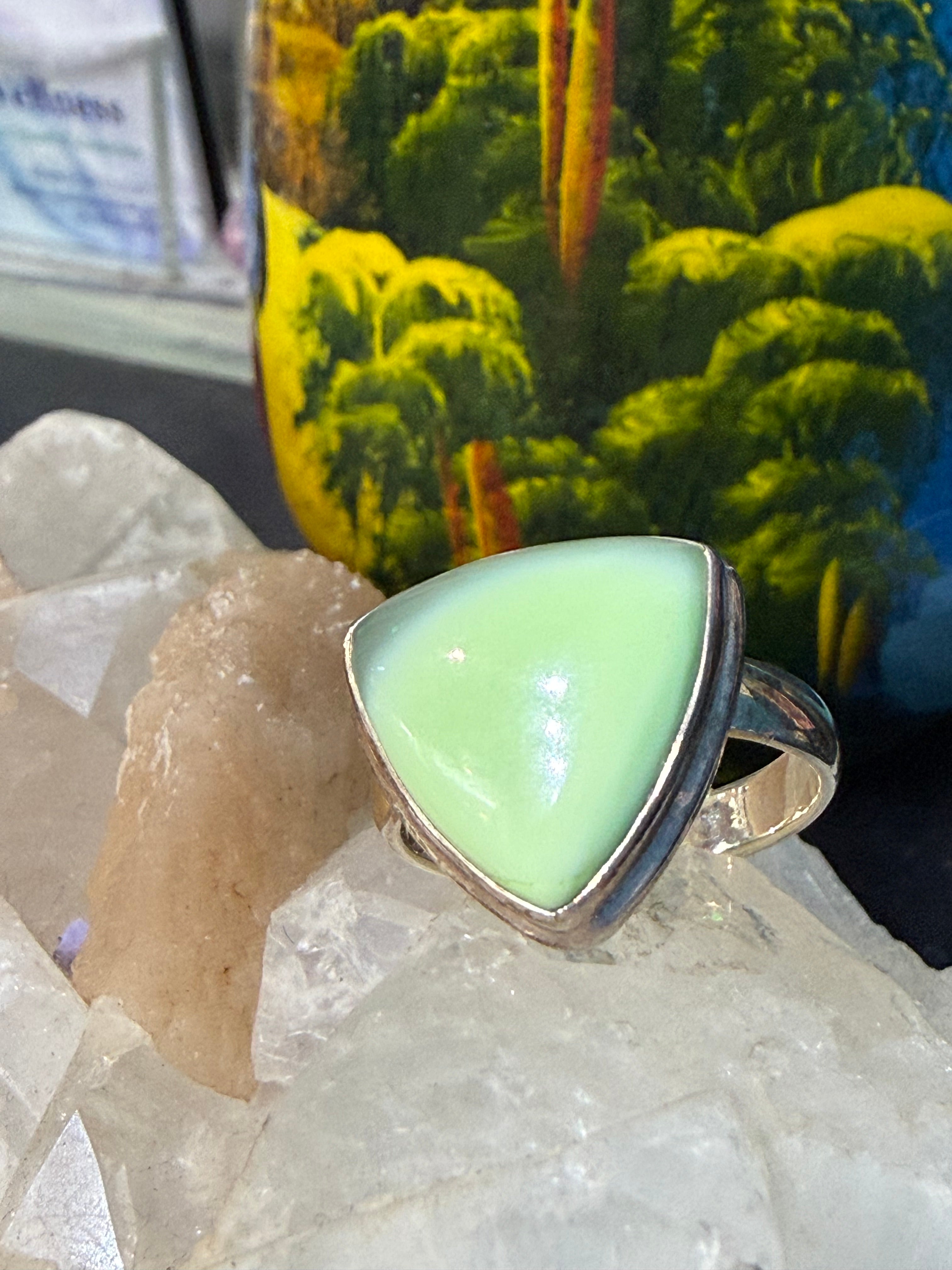 Lemon Chrysoprase Ring, size 10  – Joy, Emotional Healing & Fresh Beginnings Crystal Wellness