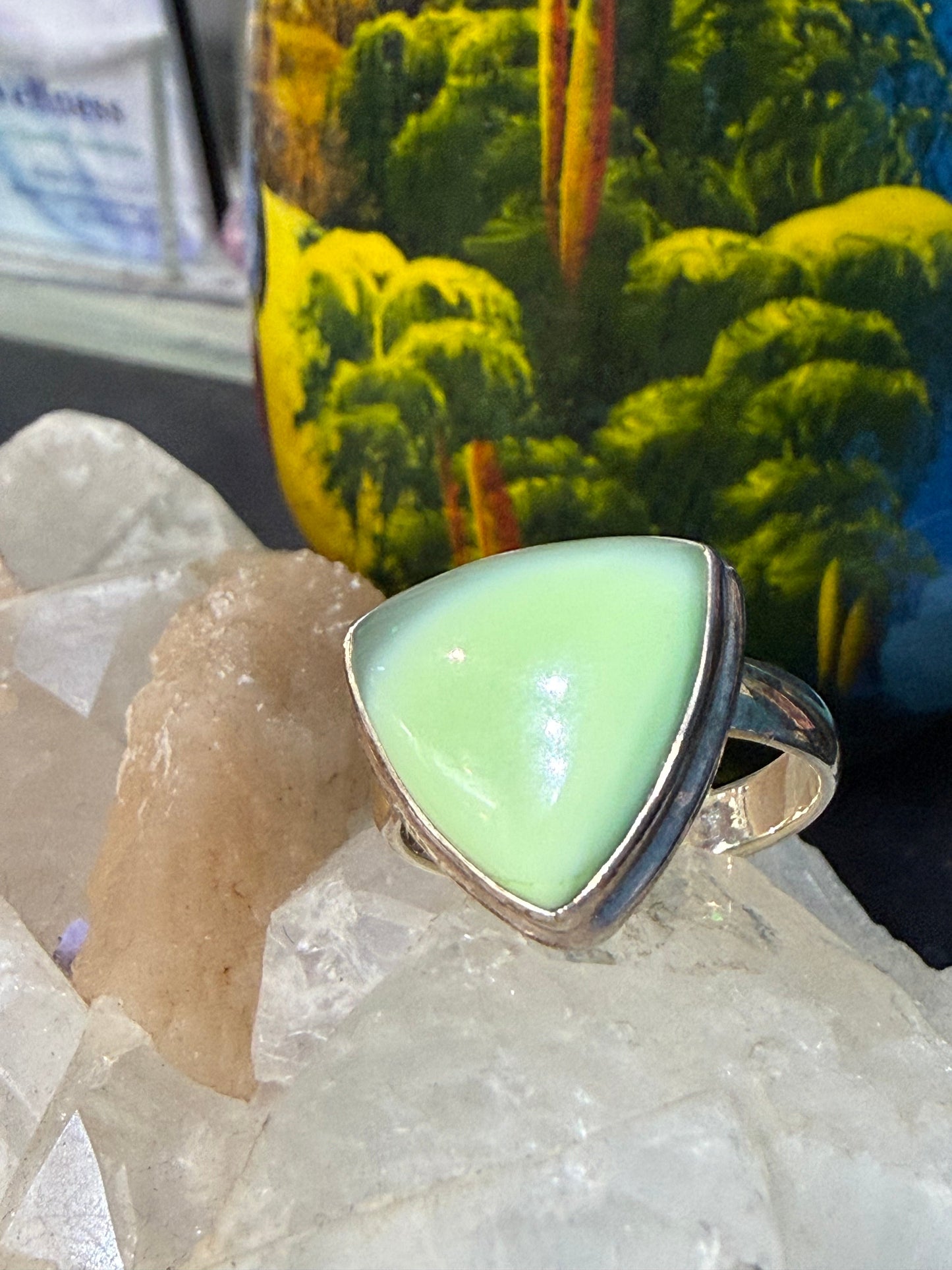 Lemon Chrysoprase Ring, size 10  – Joy, Emotional Healing & Fresh Beginnings Crystal Wellness
