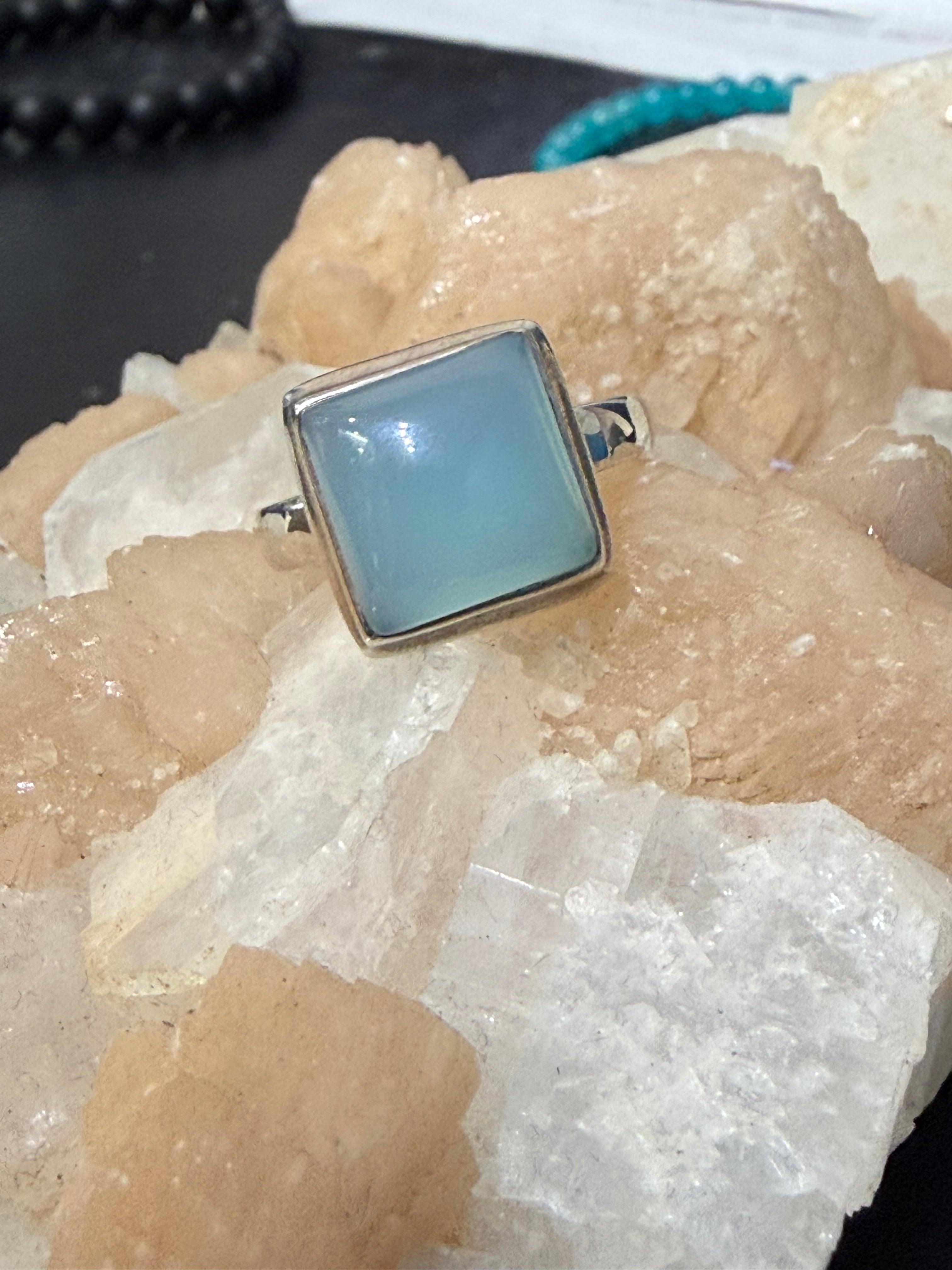 Ethereal Blue Chalcedony Ring, size 9  — Stone of Serenity, Grace & Gentle Expression Crystal Wellness